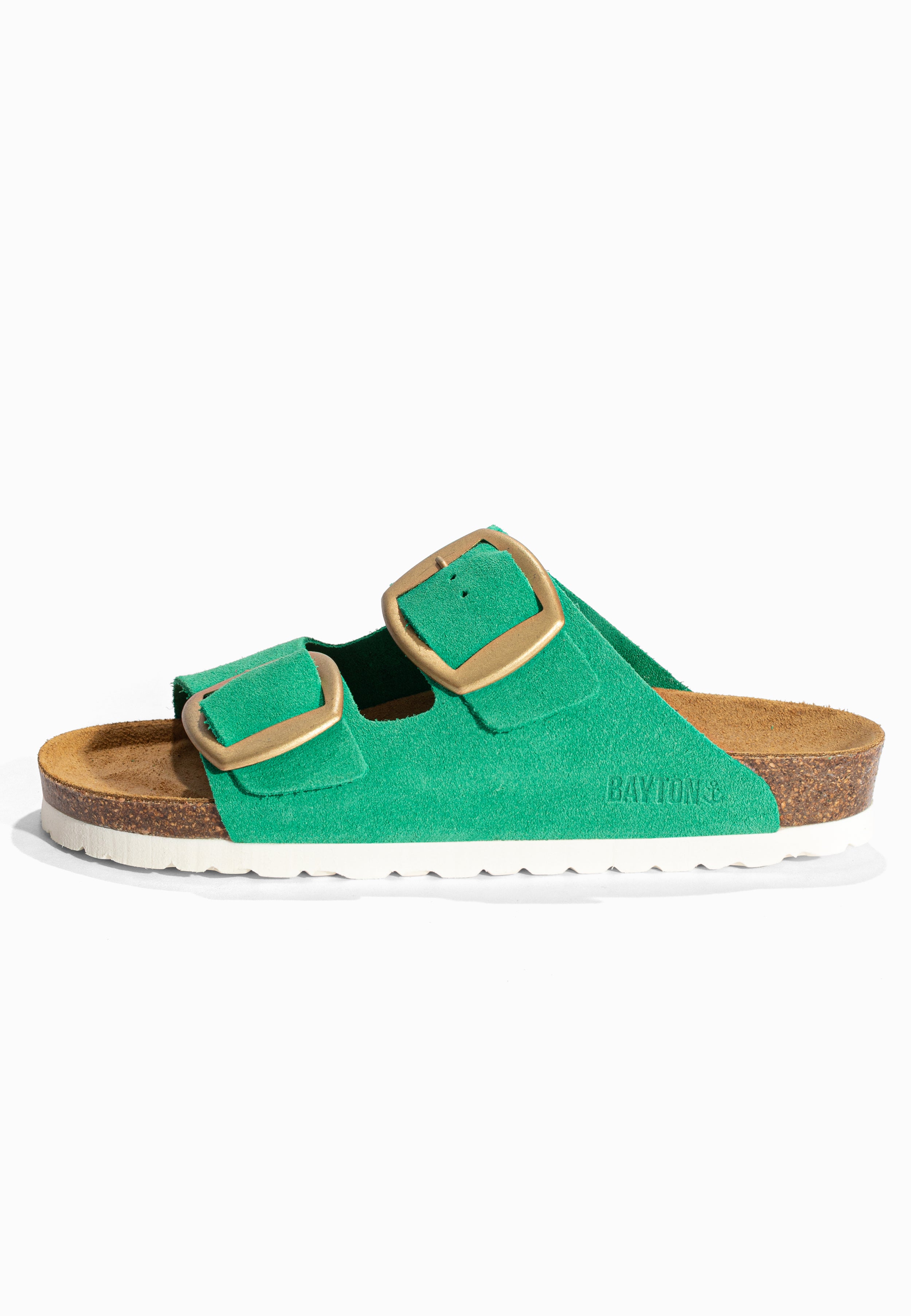 Sandales 2 Brides Alicante Vert en Cuir Suédé Bayton pour Femme