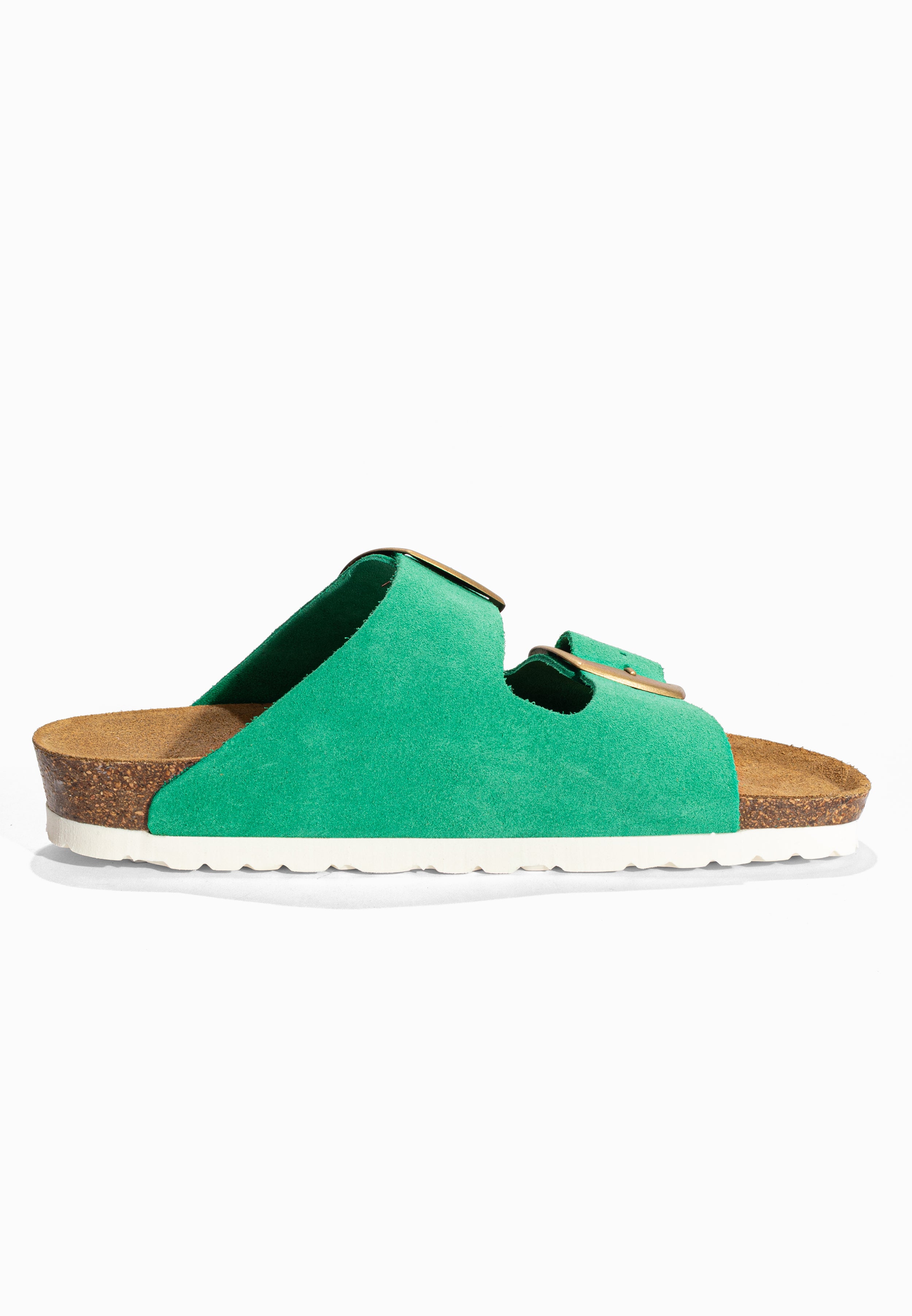 Sandales 2 Brides Alicante Vert en Cuir Suédé Bayton pour Femme