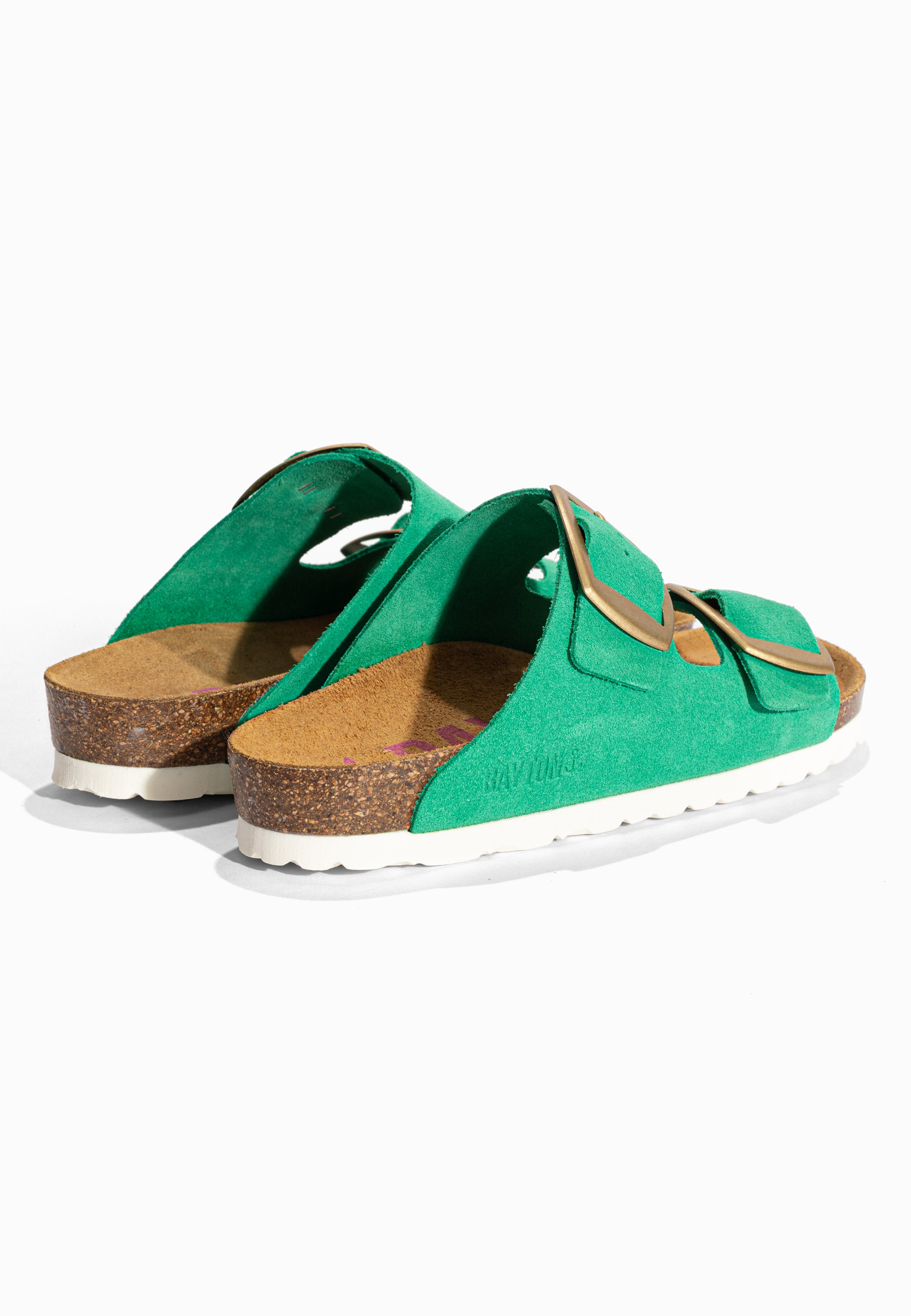 Sandales 2 Brides Alicante Vert en Cuir Suédé Bayton pour Femme