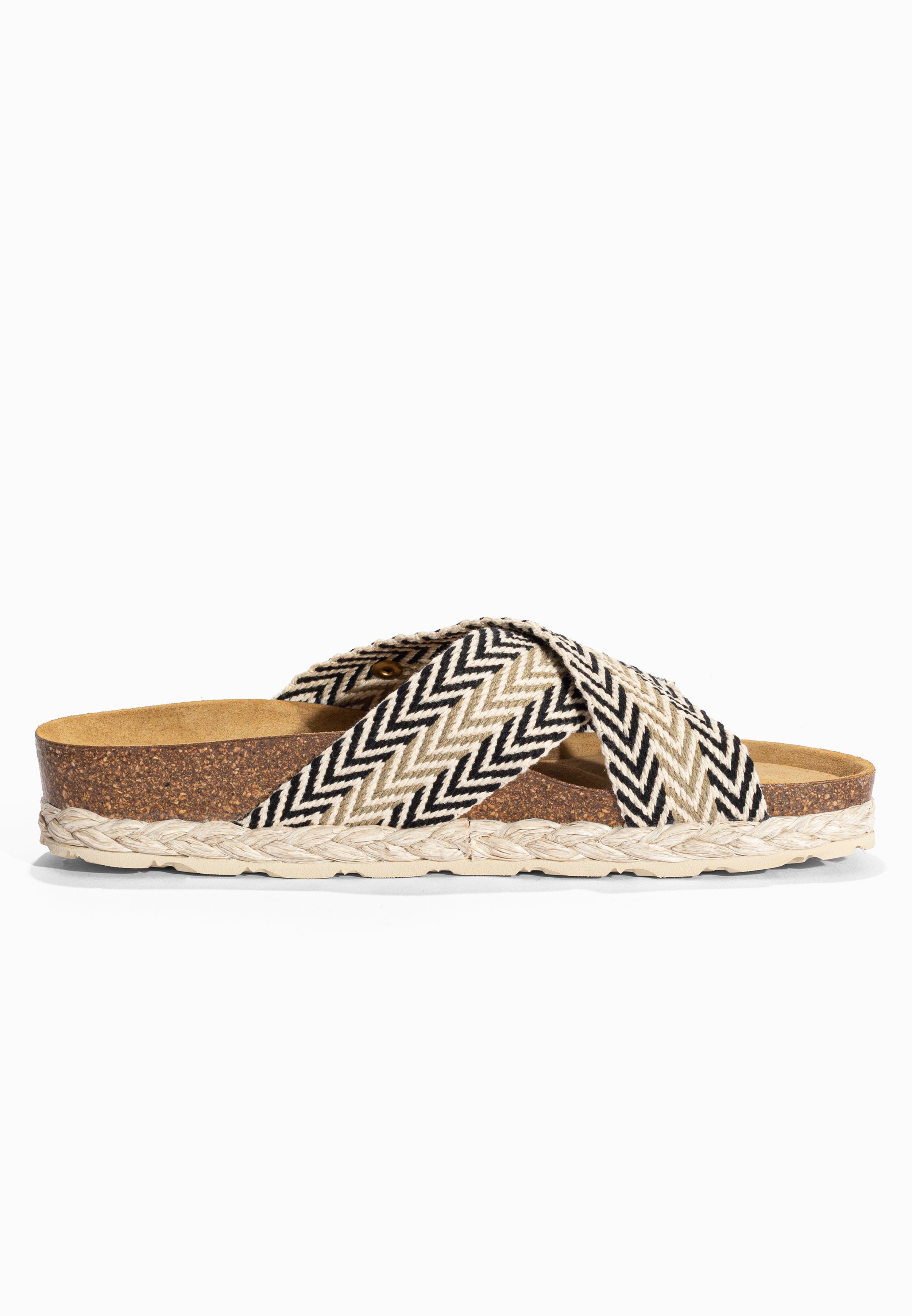 Sandales 2 Brides Burgos Noir et Kaki Bayton pour Femme