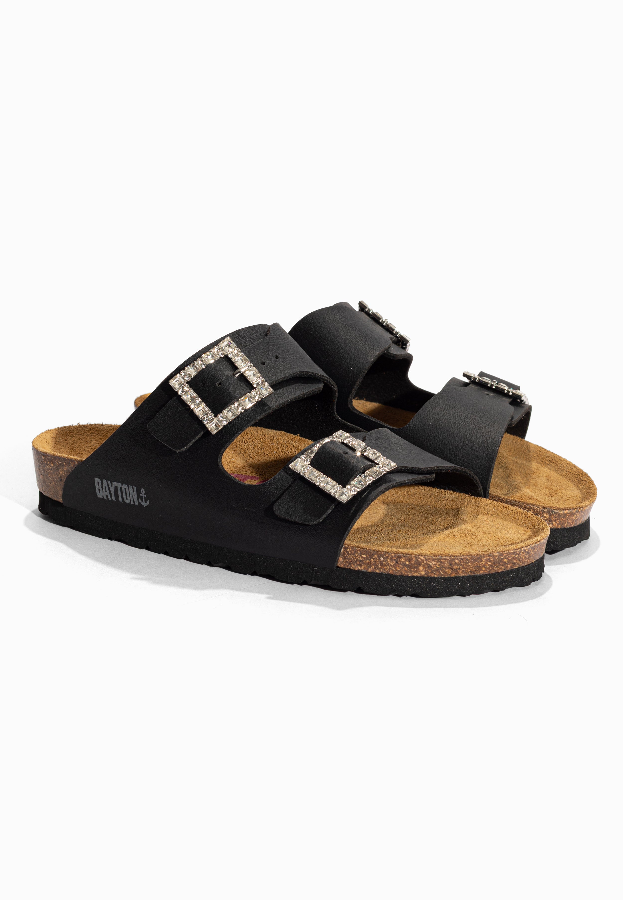 Sandales 2 Brides Strass Atlas Noir Bayton pour Femme