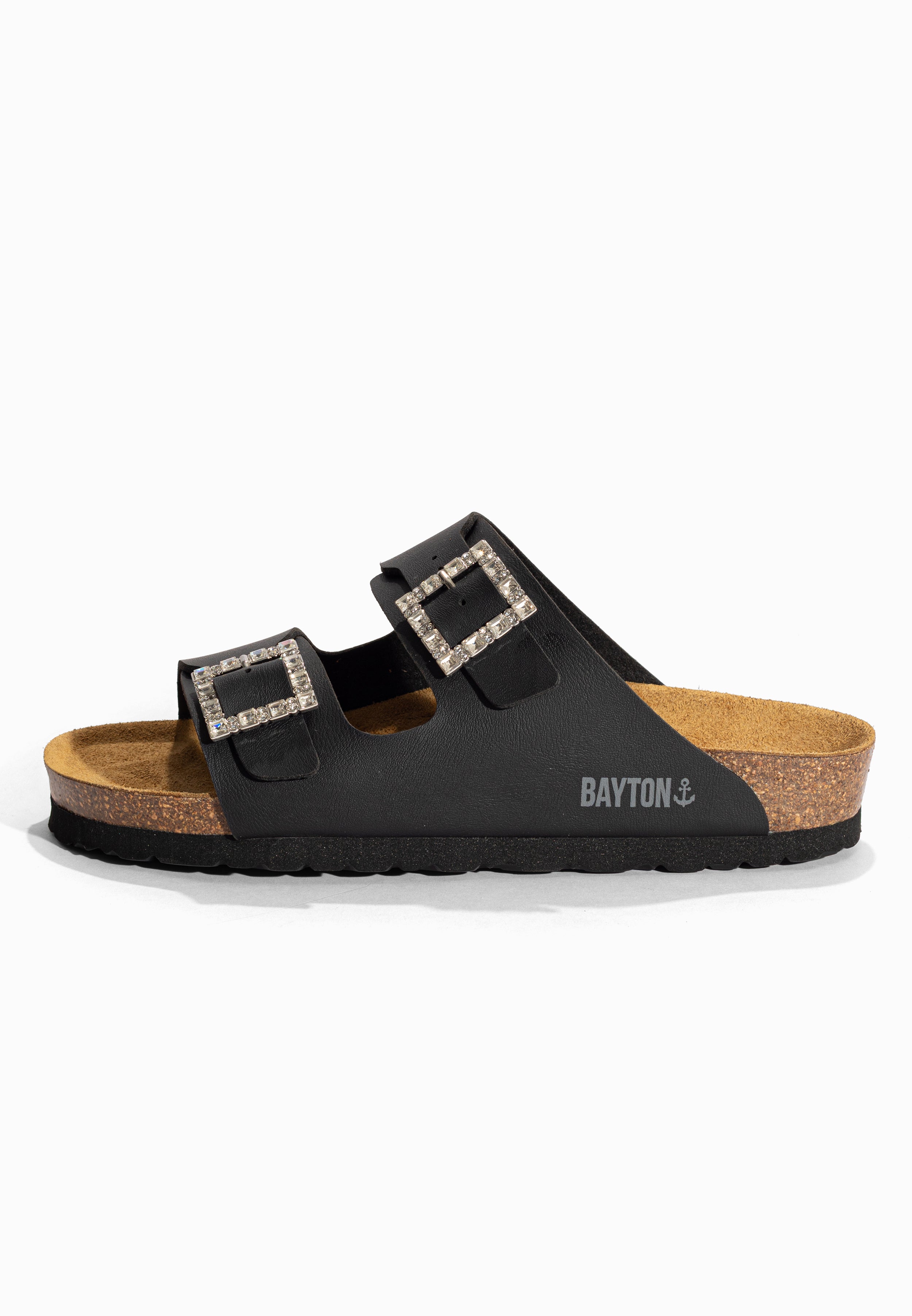 Sandales 2 Brides Strass Atlas Noir Bayton pour Femme