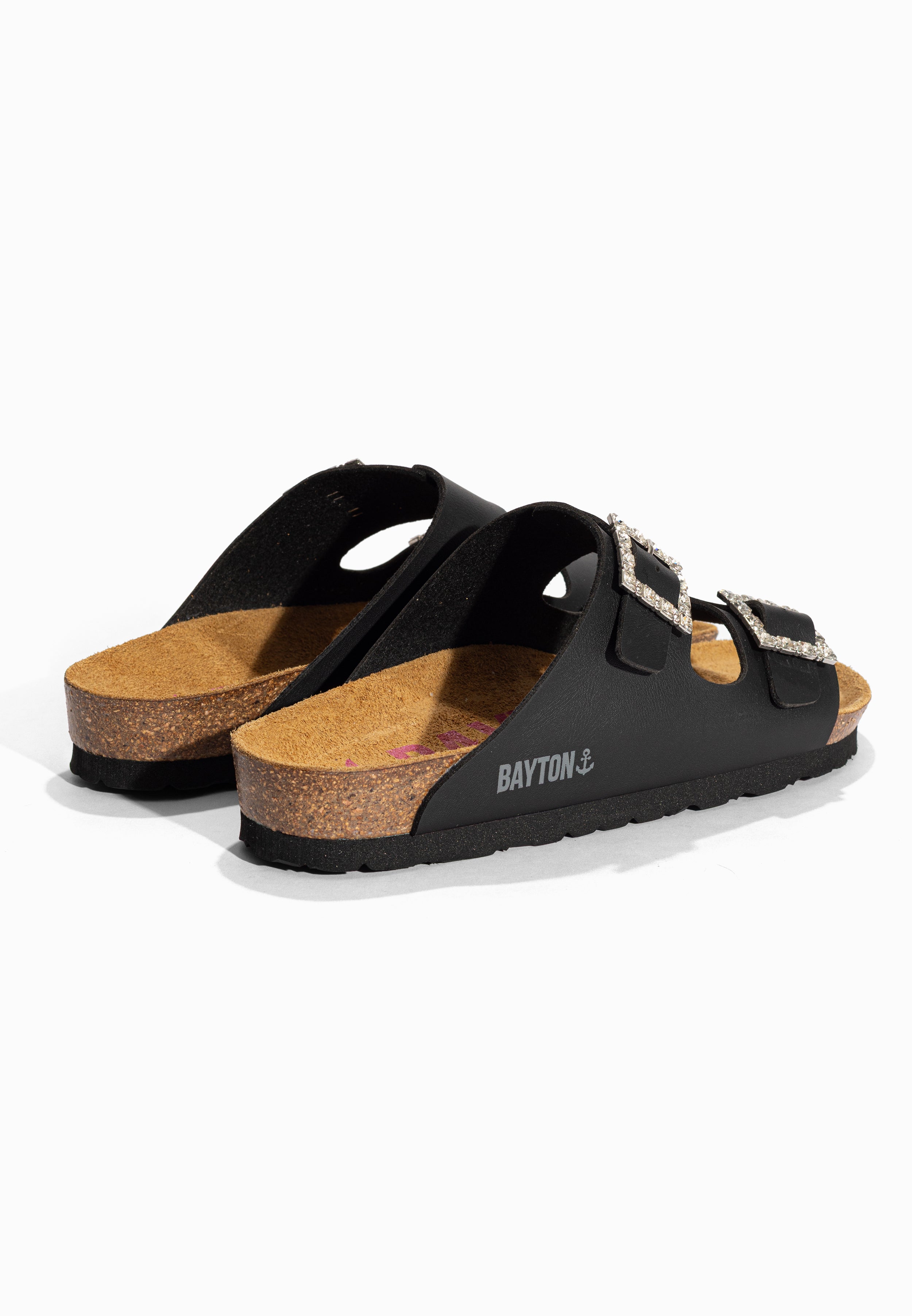 Sandales 2 Brides Strass Atlas Noir Bayton pour Femme