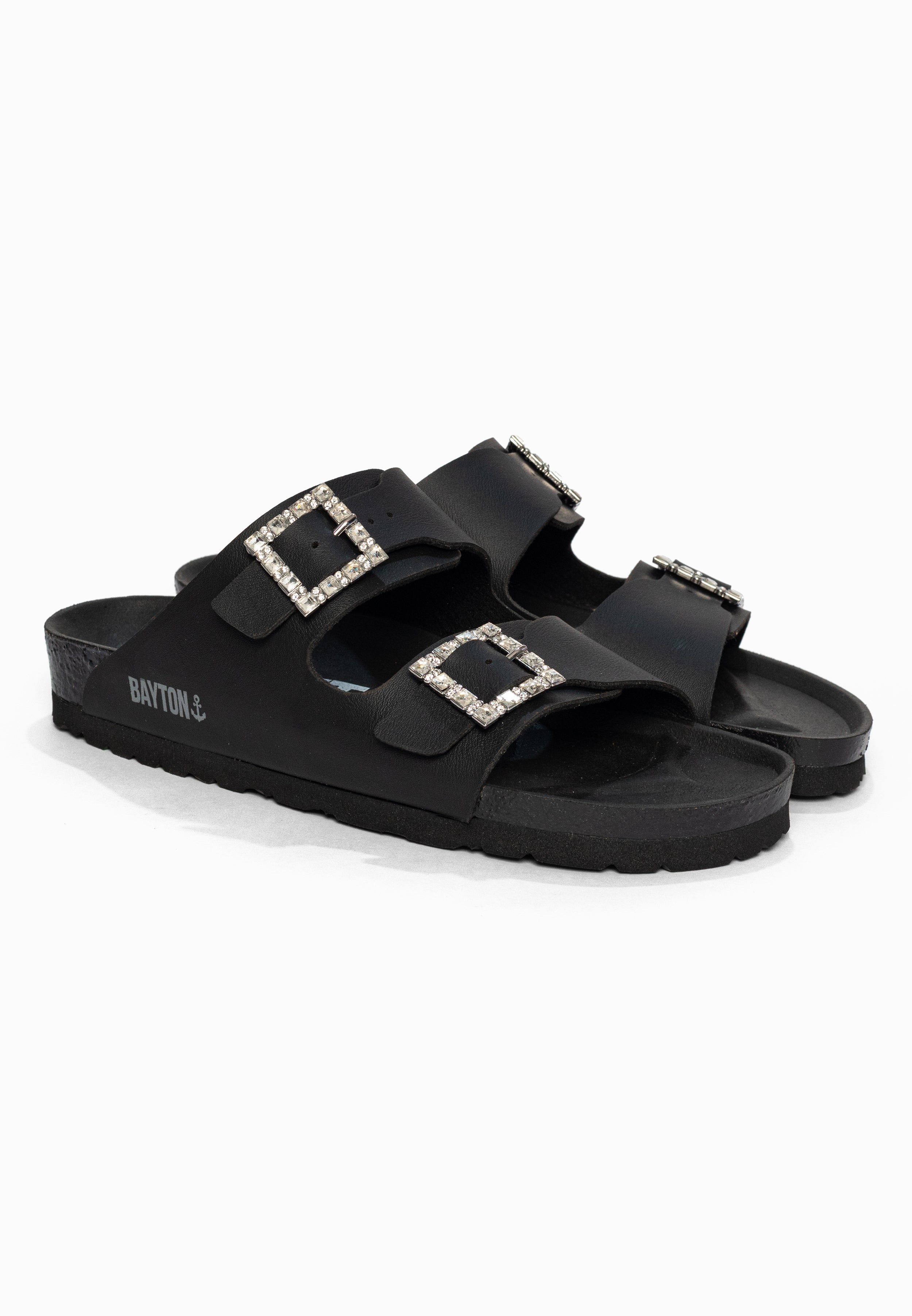 Sandales 2 Brides Strass Atlas Noir Bayton pour Femme