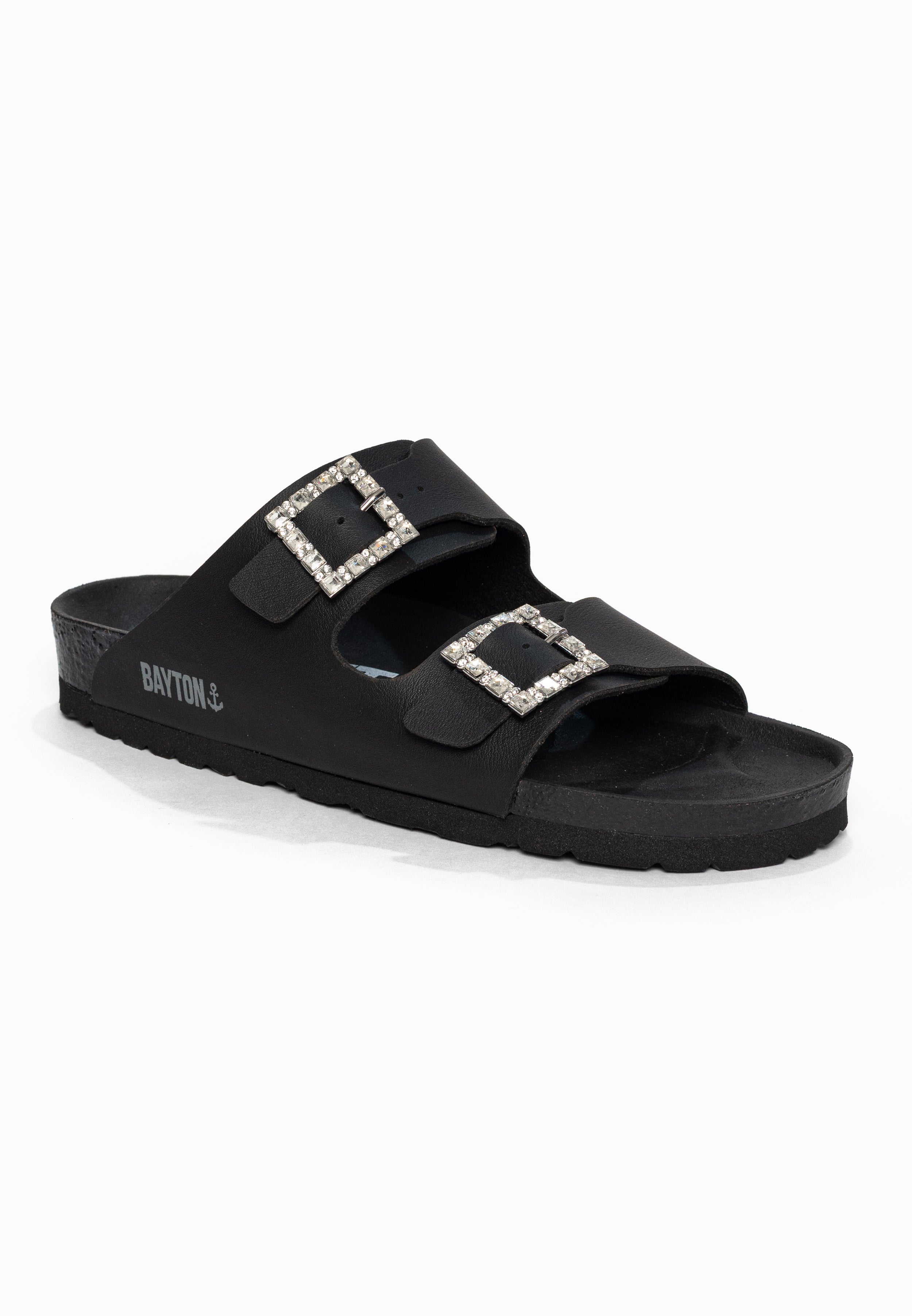 Sandales 2 Brides Strass Atlas Noir Bayton pour Femme