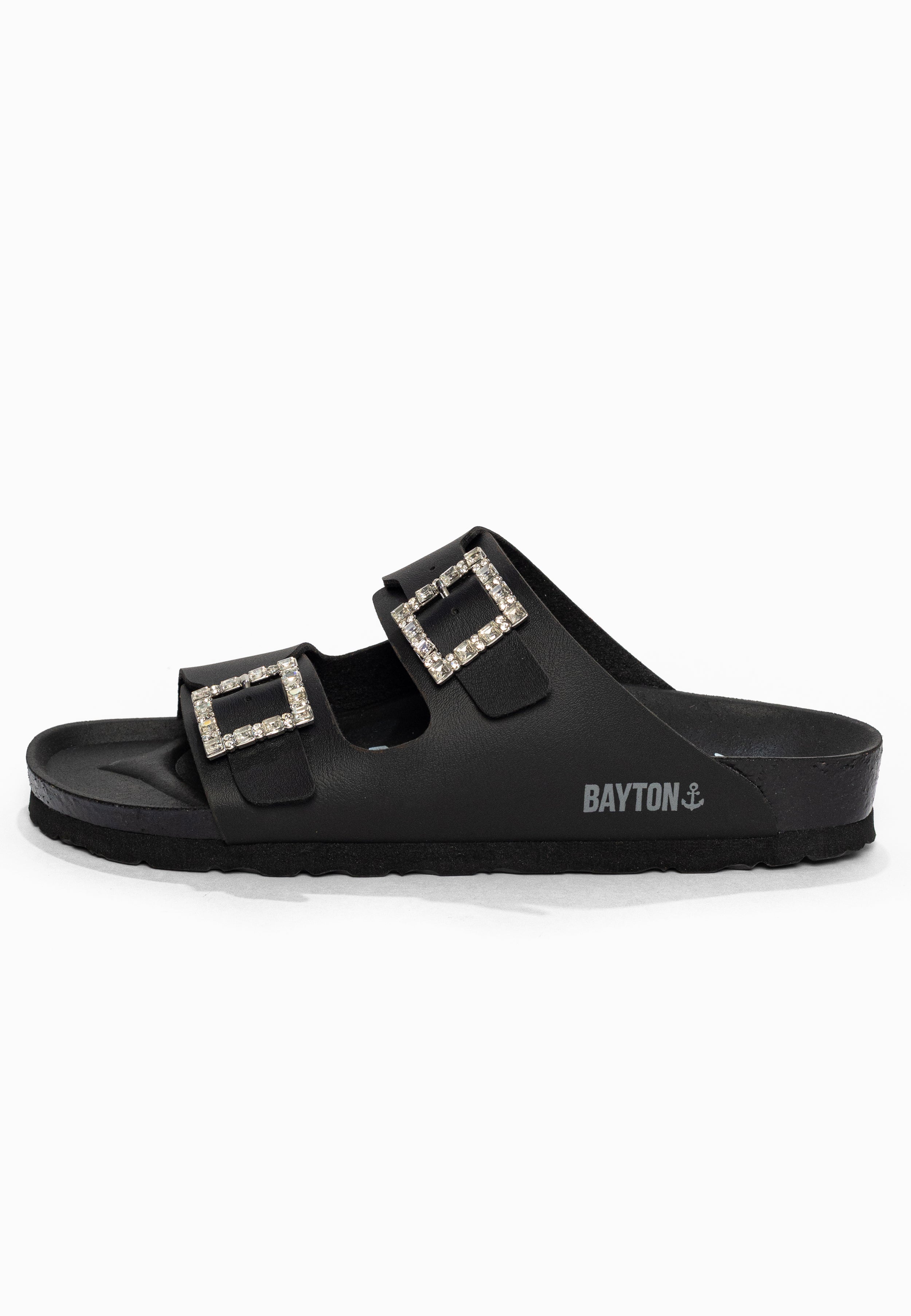Sandales 2 Brides Strass Atlas Noir Bayton pour Femme