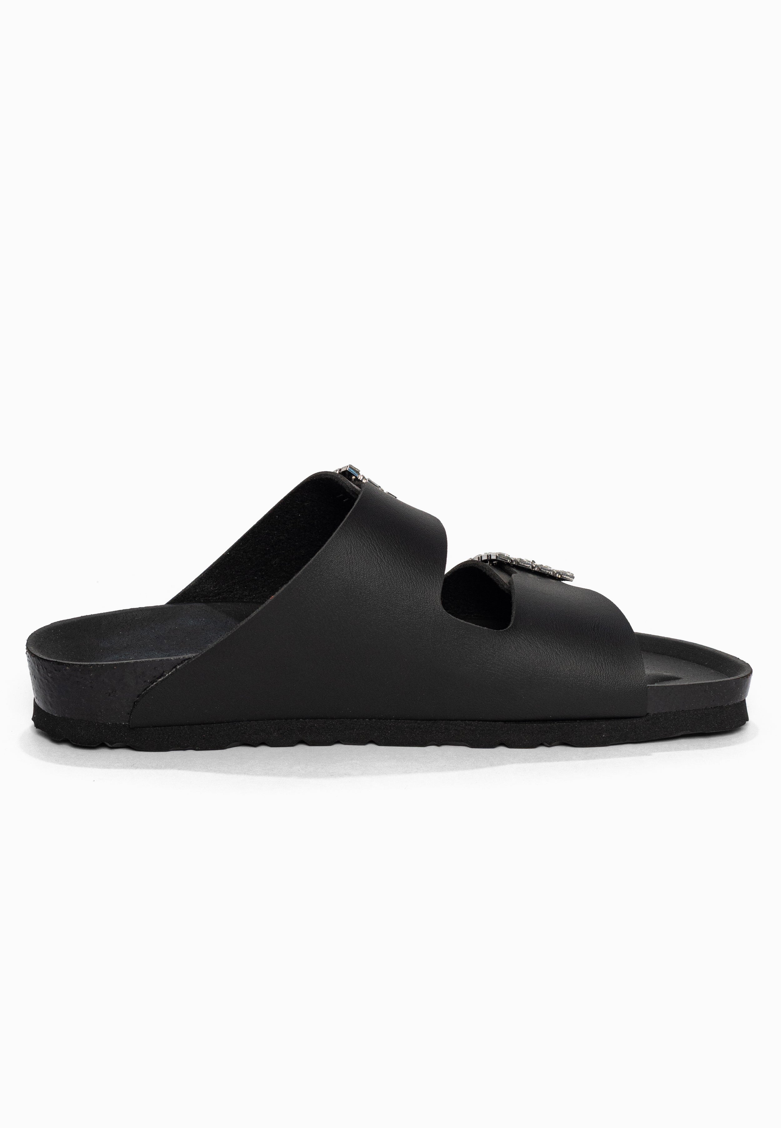 Sandales 2 Brides Strass Atlas Noir Bayton pour Femme