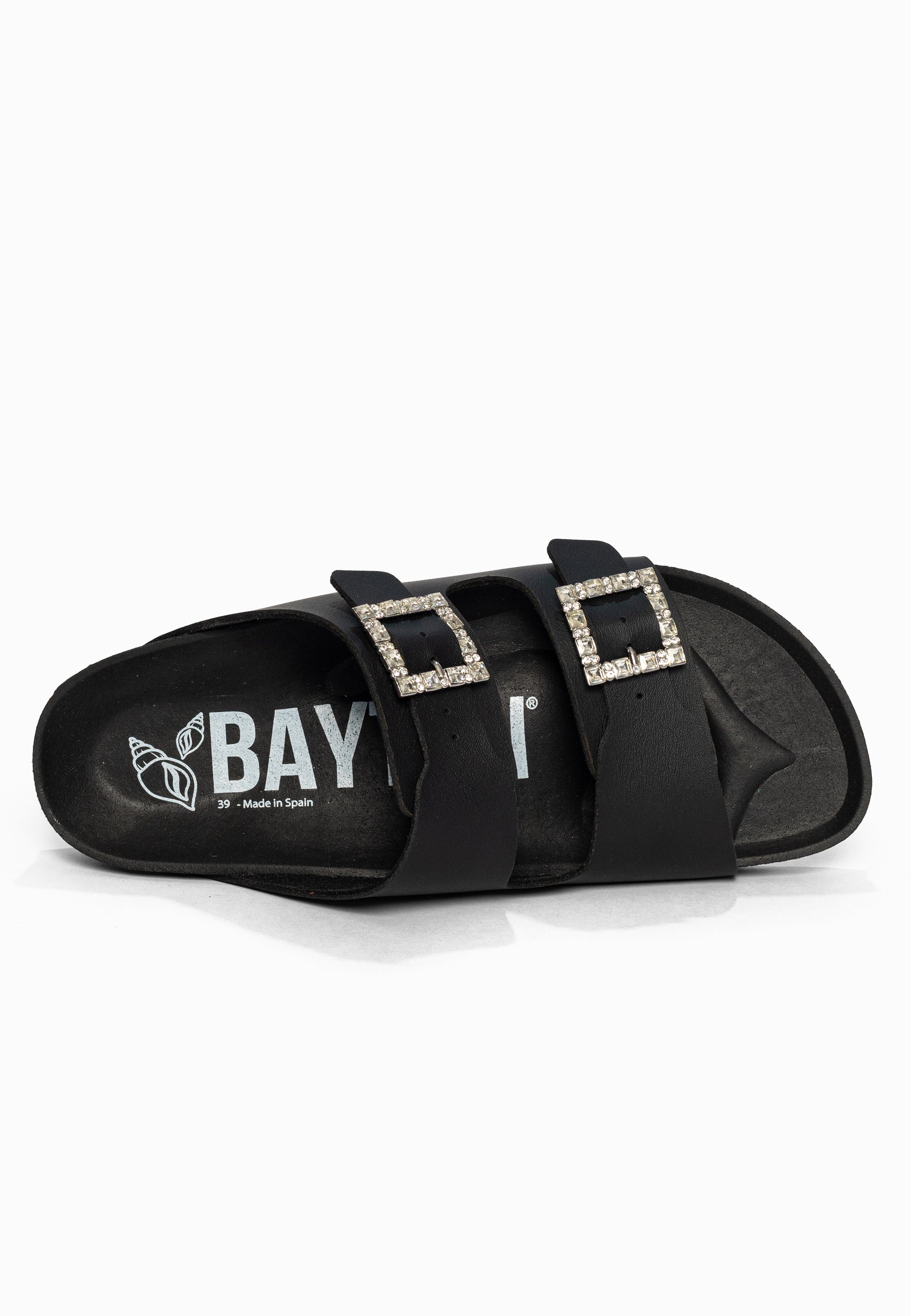 Sandales 2 Brides Strass Atlas Noir Bayton pour Femme