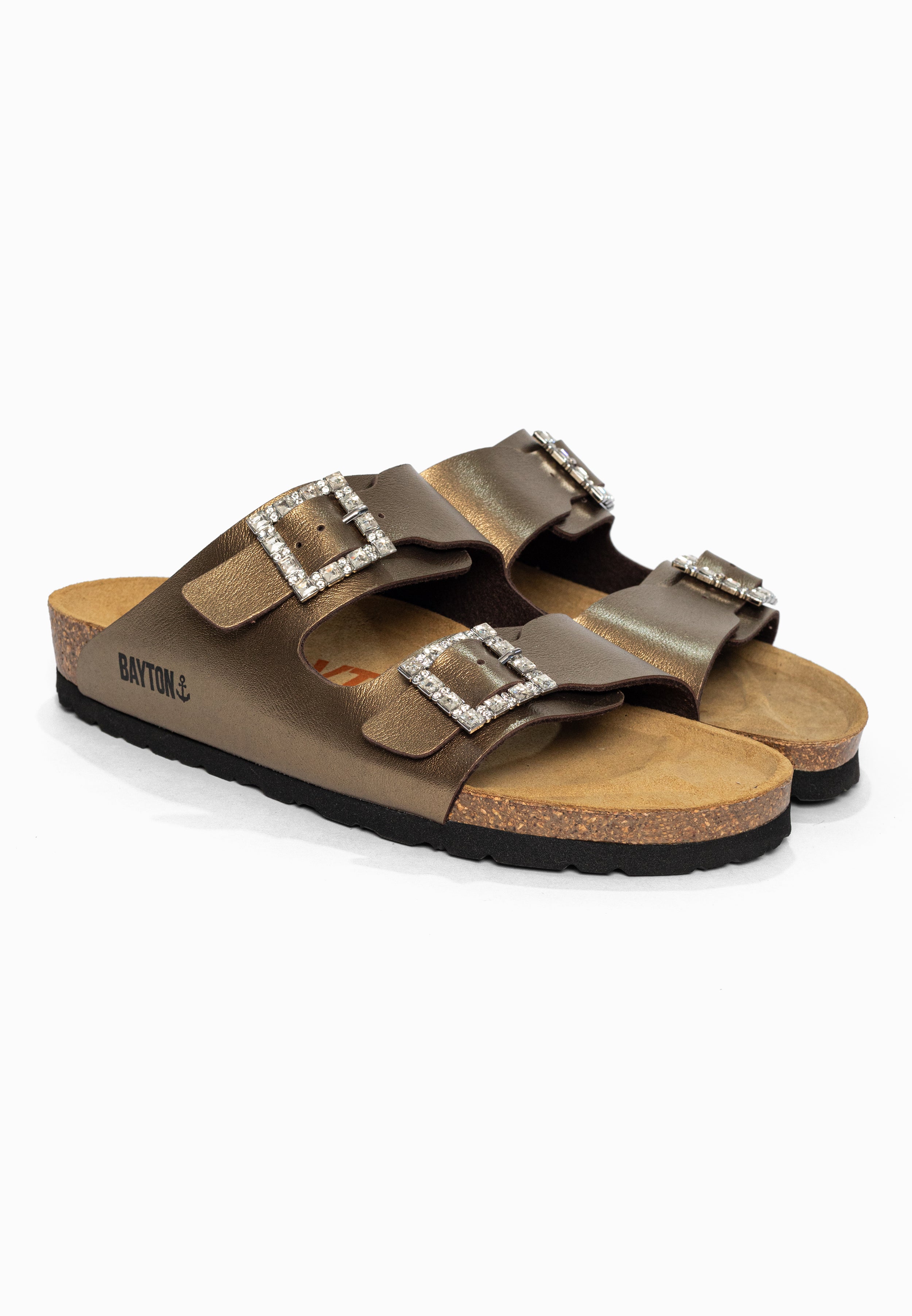 Sandales 2 Brides Strass Atlas Bronze Bayton pour Femme