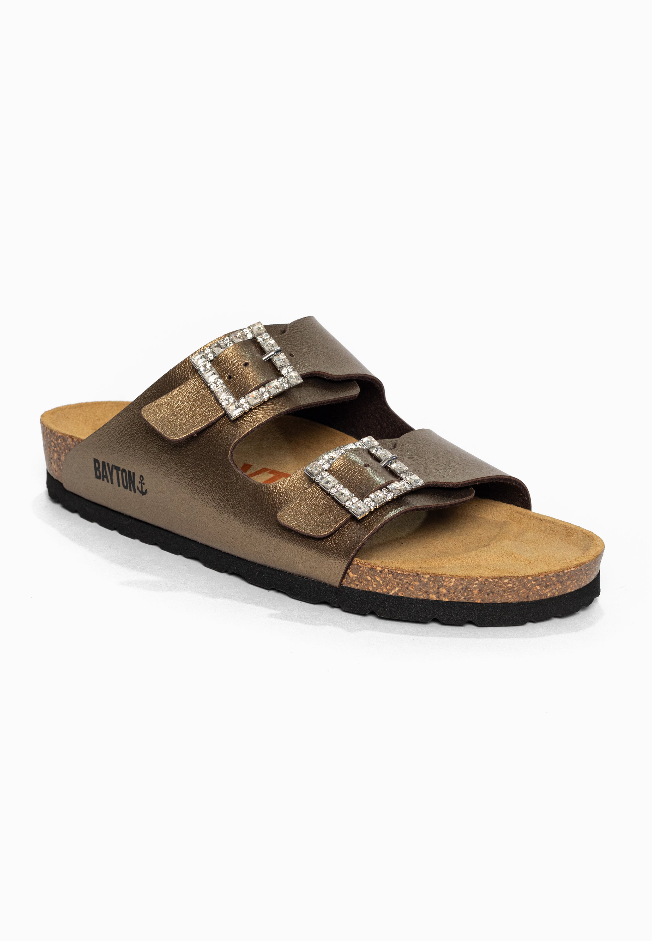 Sandales 2 Brides Strass Atlas Bronze Bayton pour Femme