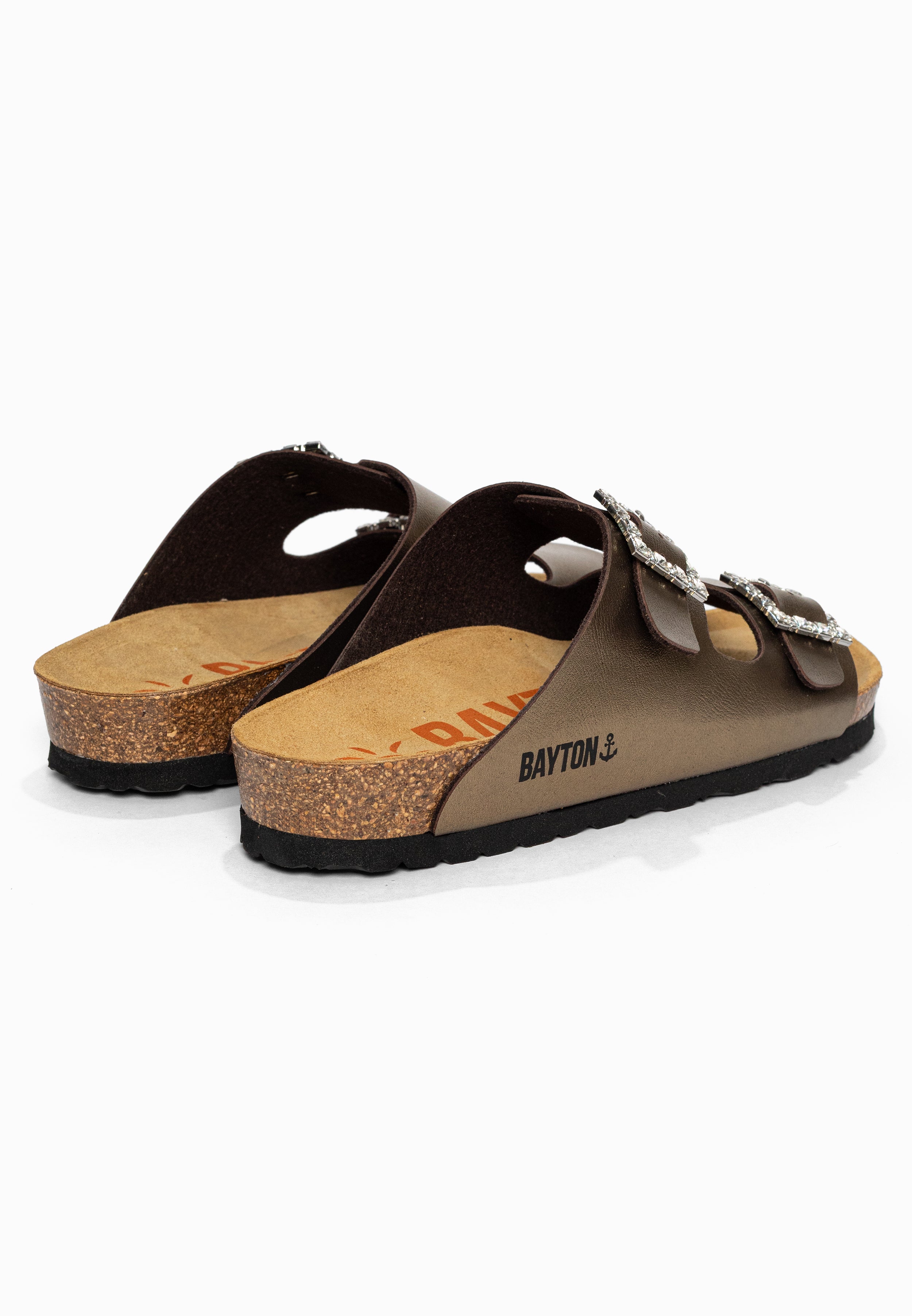 Sandales 2 Brides Strass Atlas Bronze Bayton pour Femme