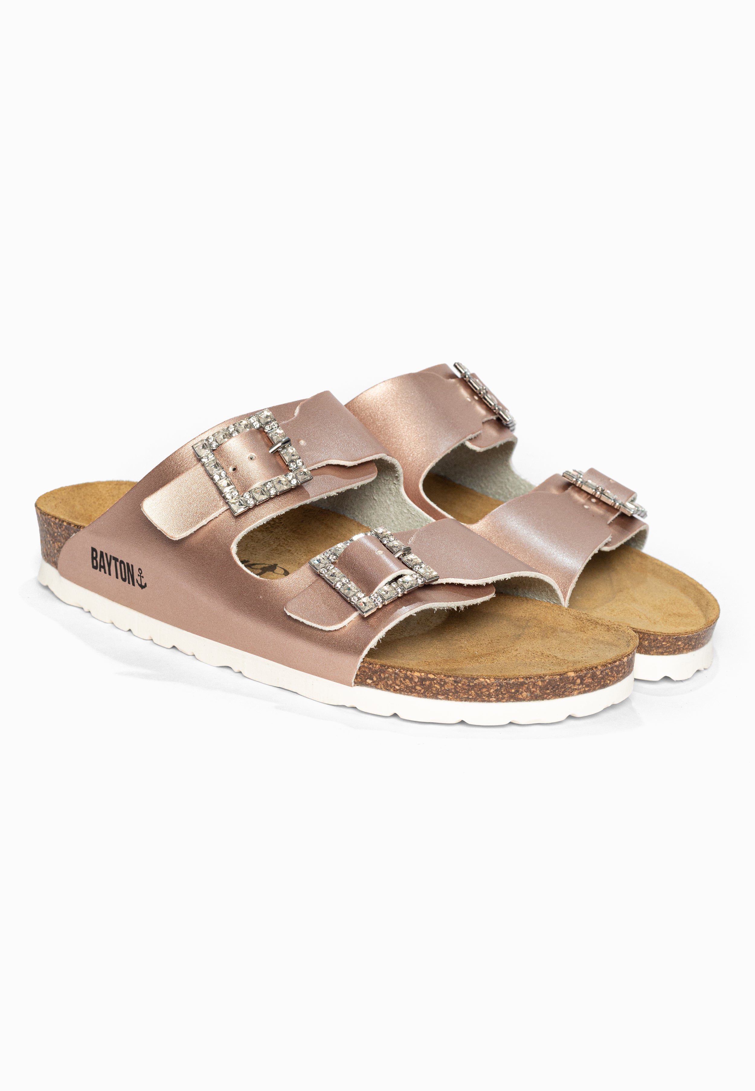 Sandales 2 Brides Strass Atlas Rose gold Bayton pour Femme