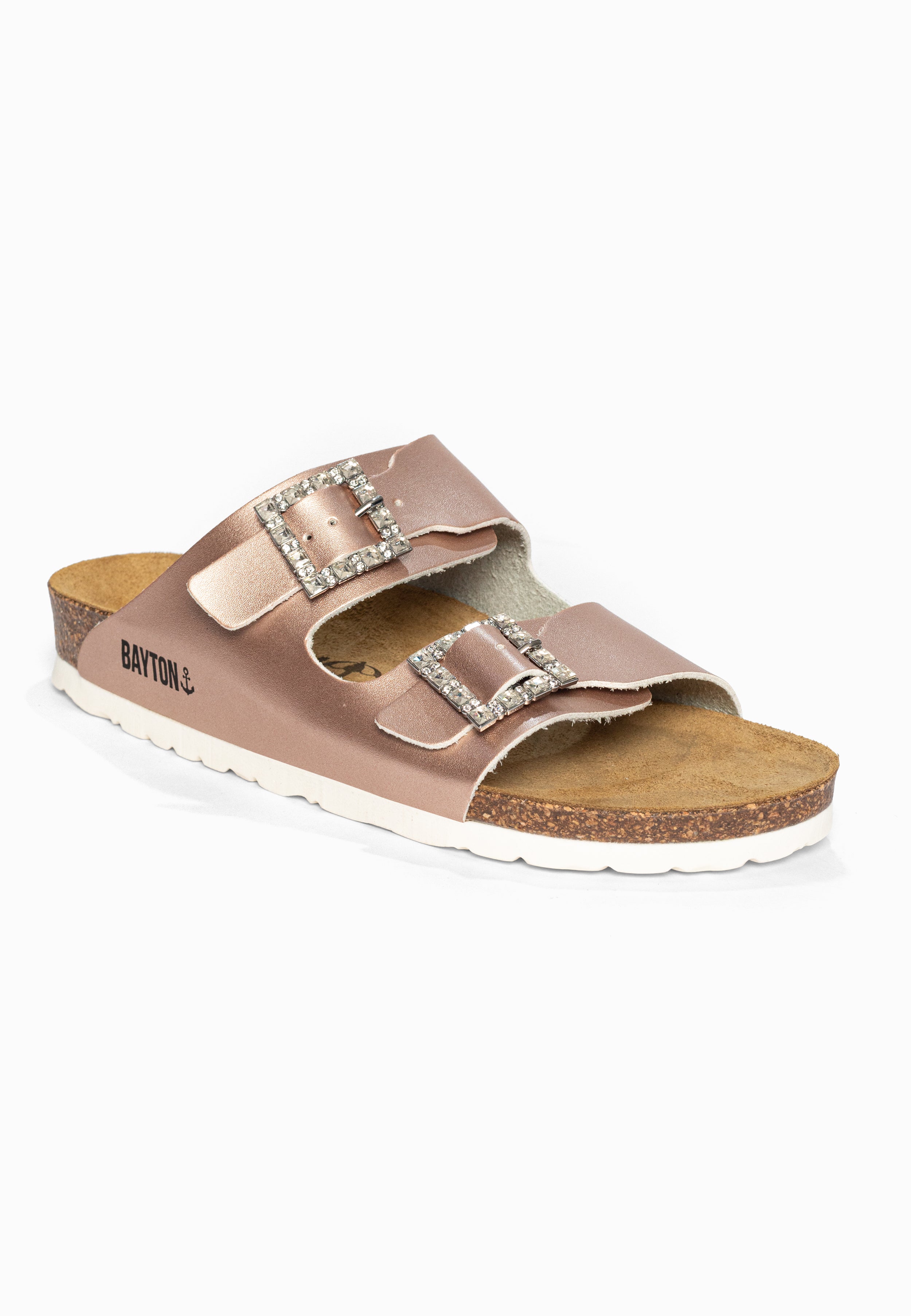 Sandales 2 Brides Strass Atlas Rose gold Bayton pour Femme