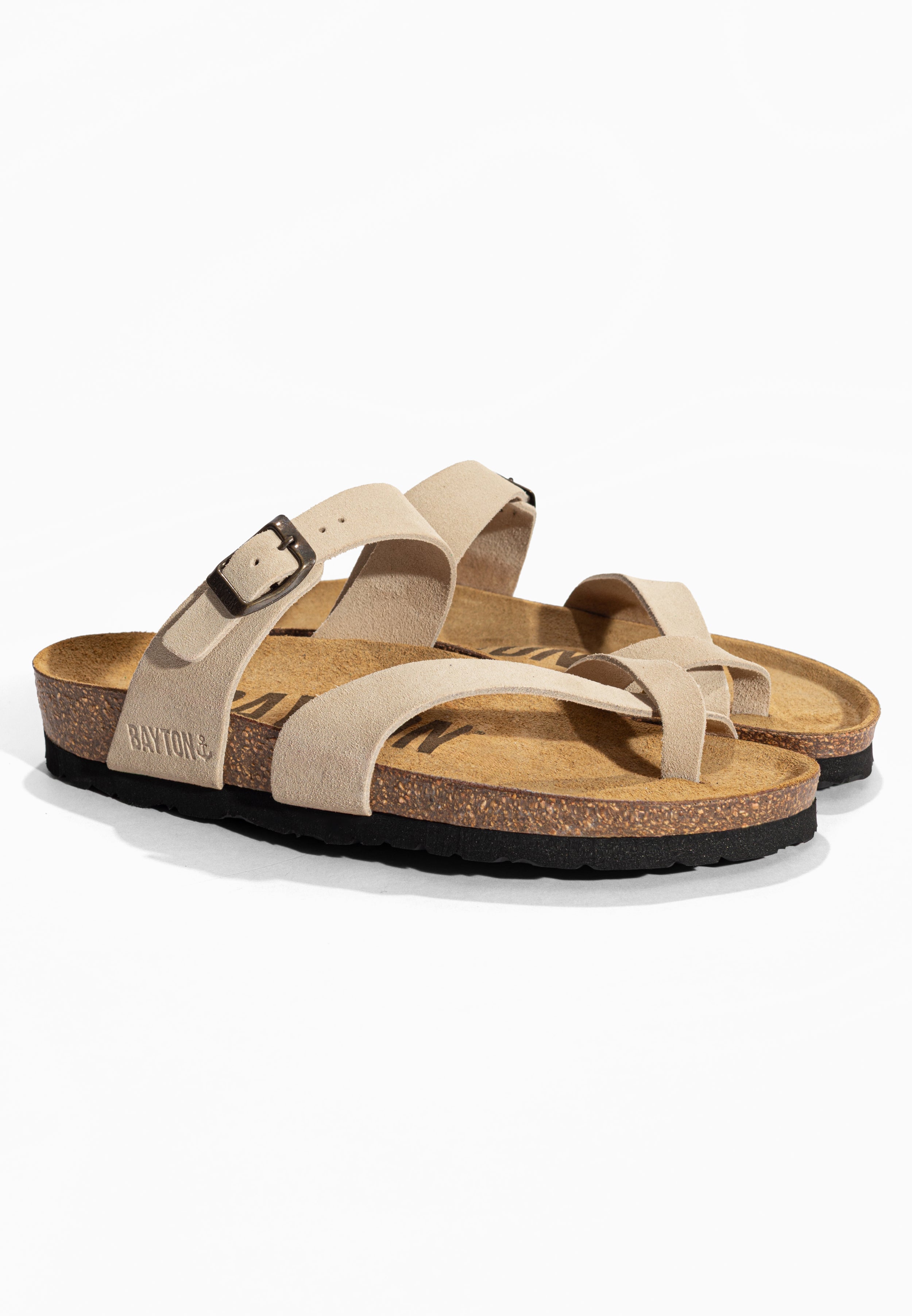 Sandales à Entre-doigts Diane Beige en Cuir Suédé Bayton pour Femme