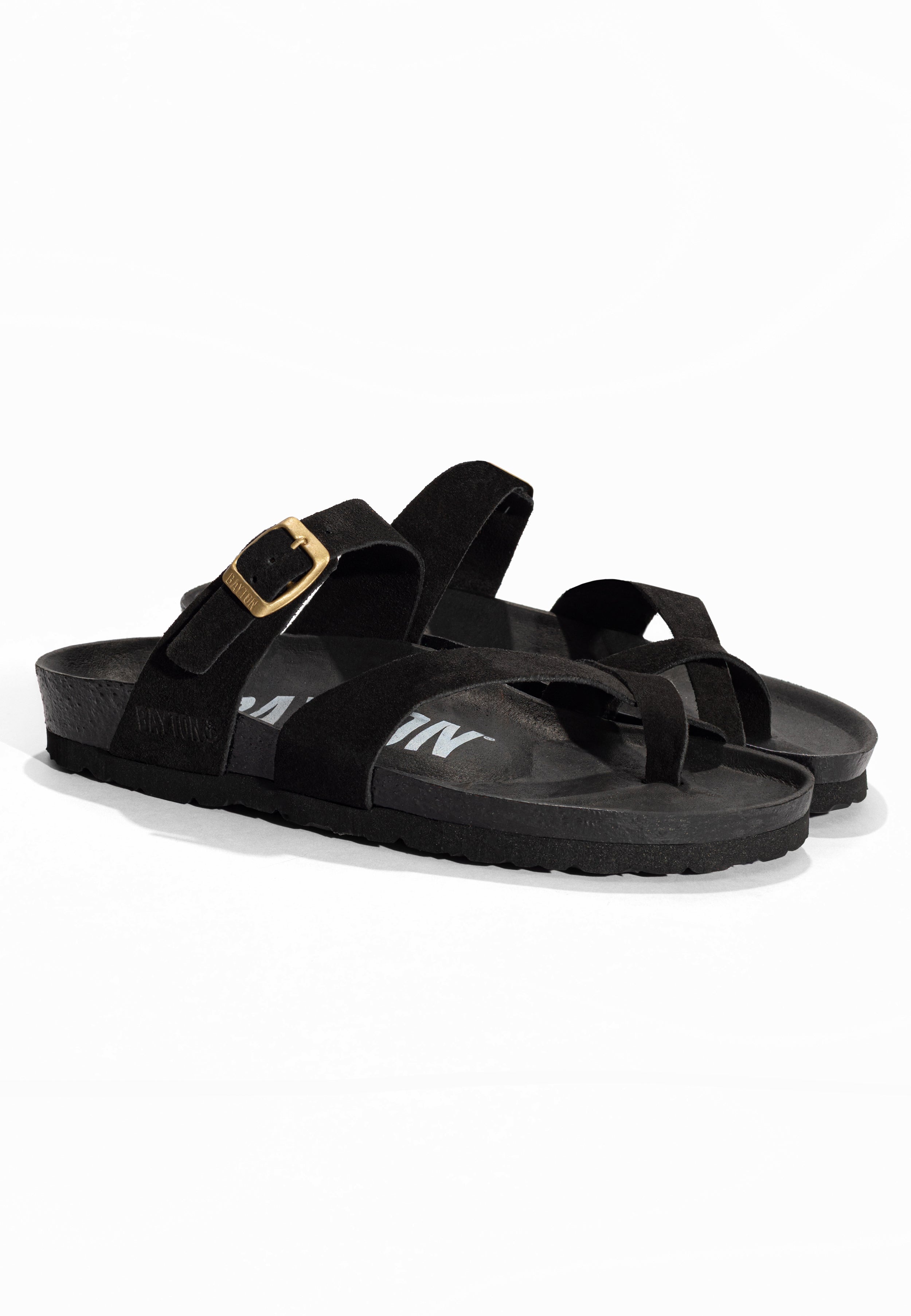 Sandales à Entre-doigts Diane Noir en Cuir Suédé Bayton pour Femme