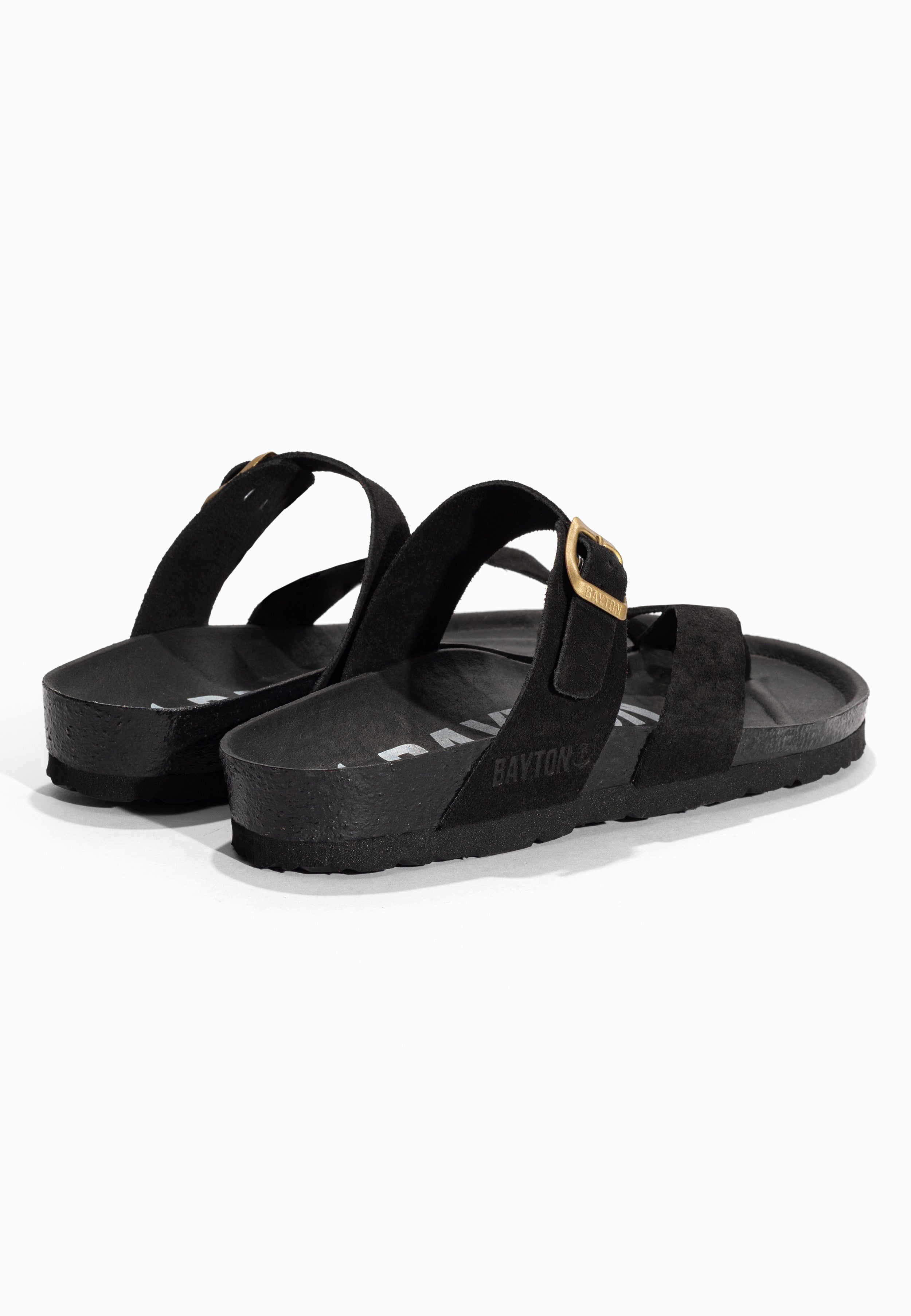 Sandales à Entre-doigts Diane Noir en Cuir Suédé Bayton pour Femme