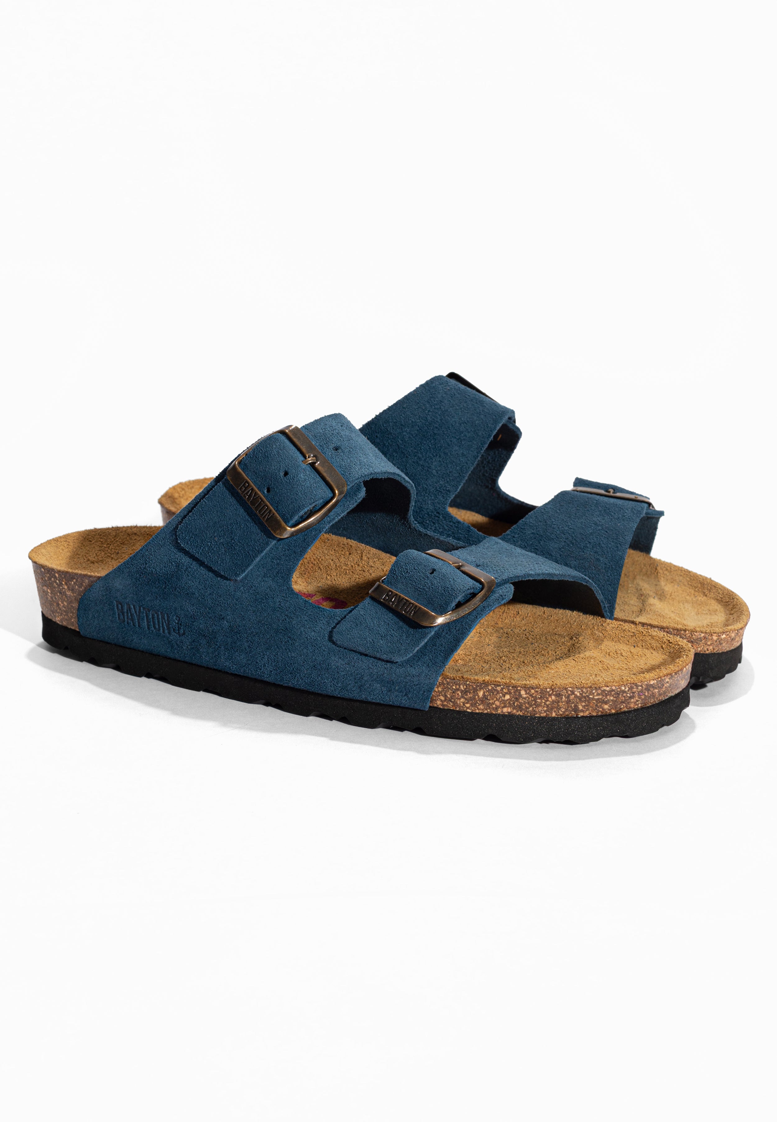 Sandales 2 Brides Atlas Bleu en Cuir Suédé Bayton pour Femme