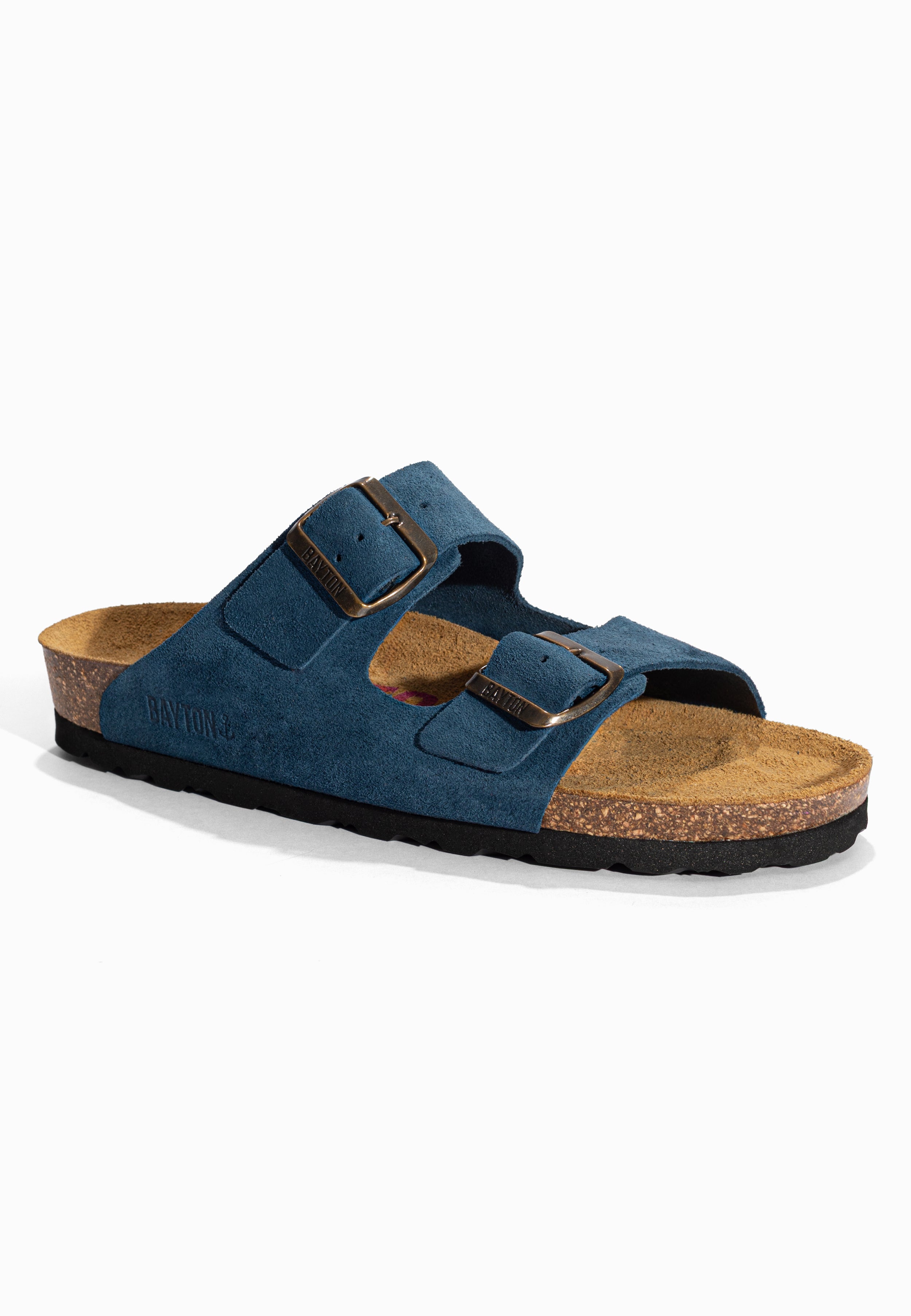 Sandales 2 Brides Atlas Bleu en Cuir Suédé Bayton pour Femme
