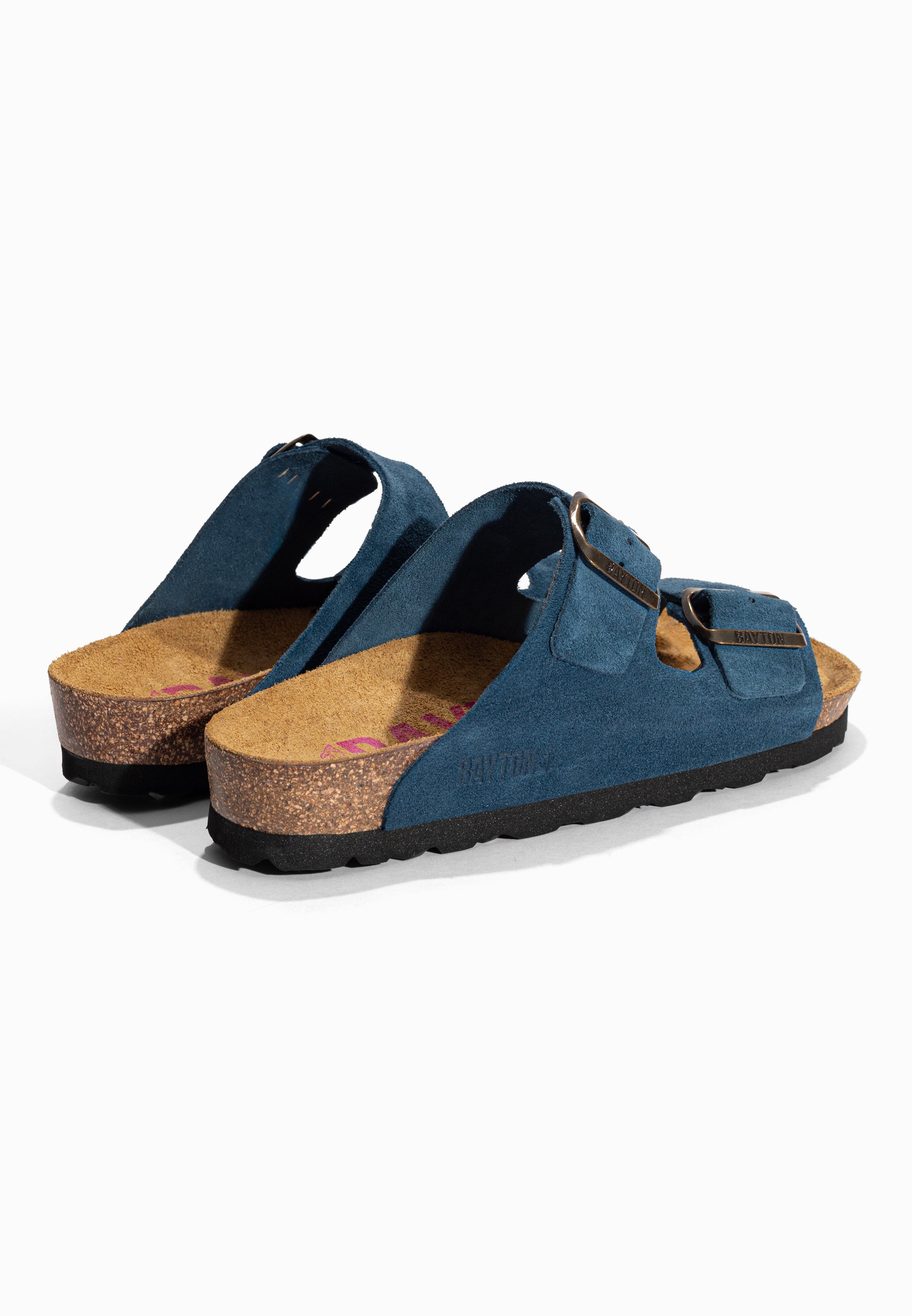 Sandales 2 Brides Atlas Bleu en Cuir Suédé Bayton pour Femme