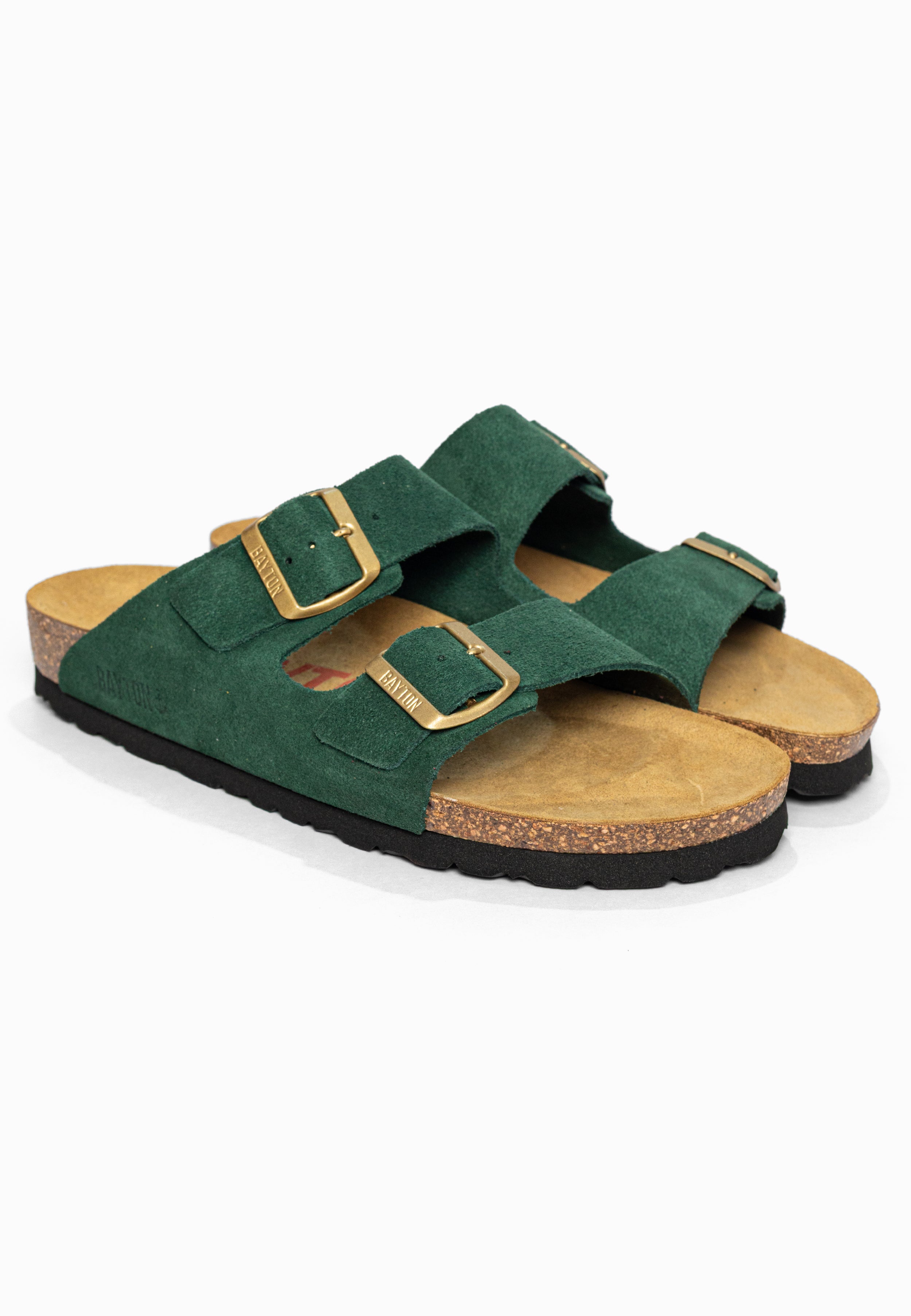 Sandales 2 Brides Atlas Vert foncé en Cuir Suédé Bayton pour Femme