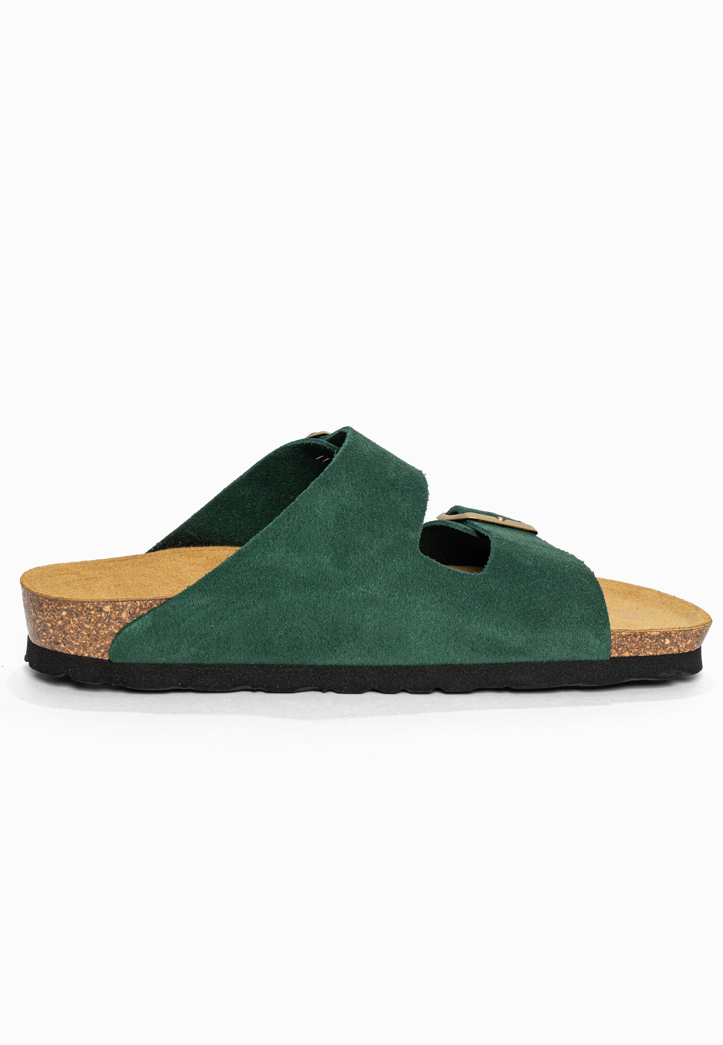 Sandales 2 Brides Atlas Vert foncé en Cuir Suédé Bayton pour Femme