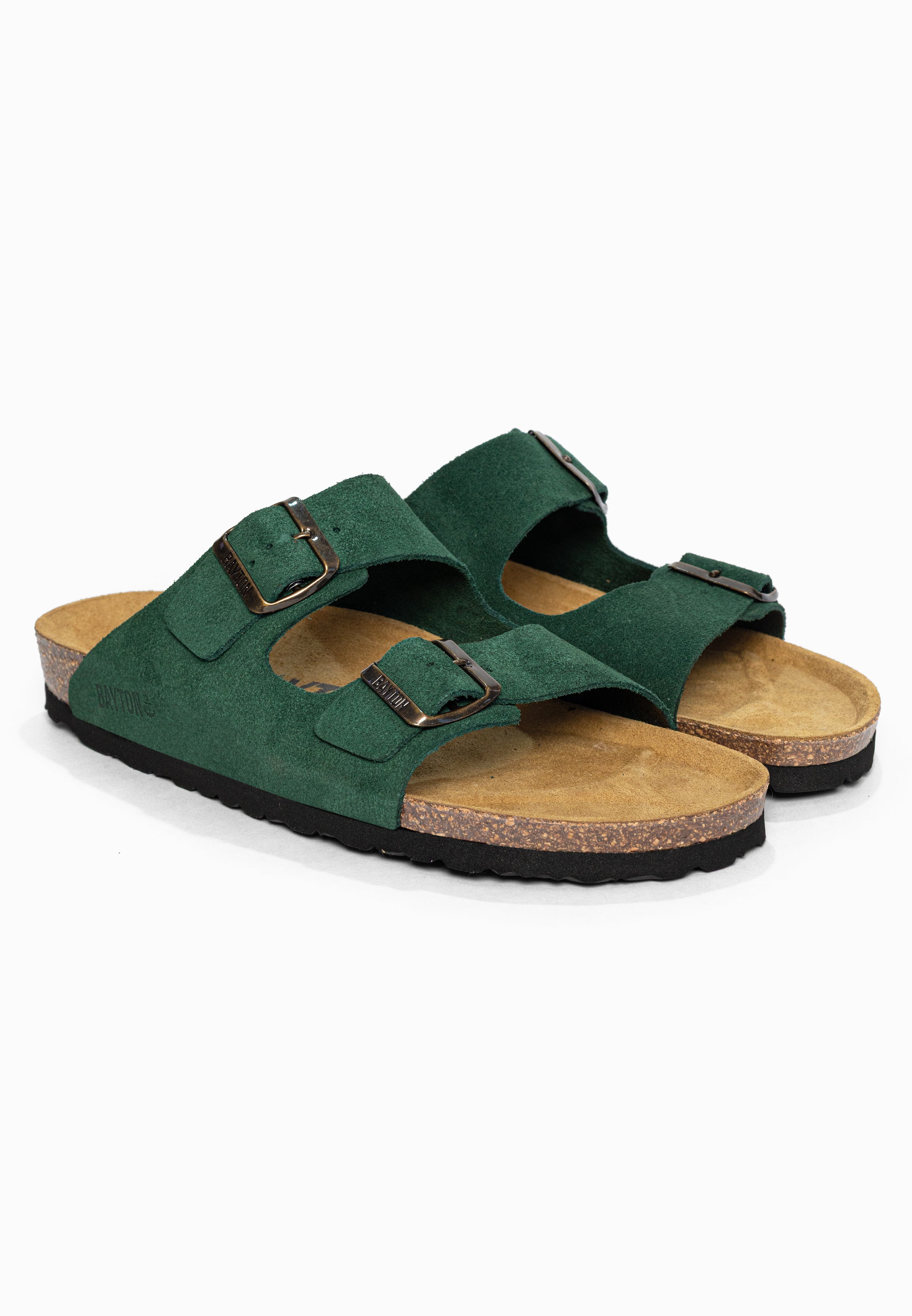 Sandales 2 Brides Atlas Vert foncé en Cuir Suédé Bayton pour Homme