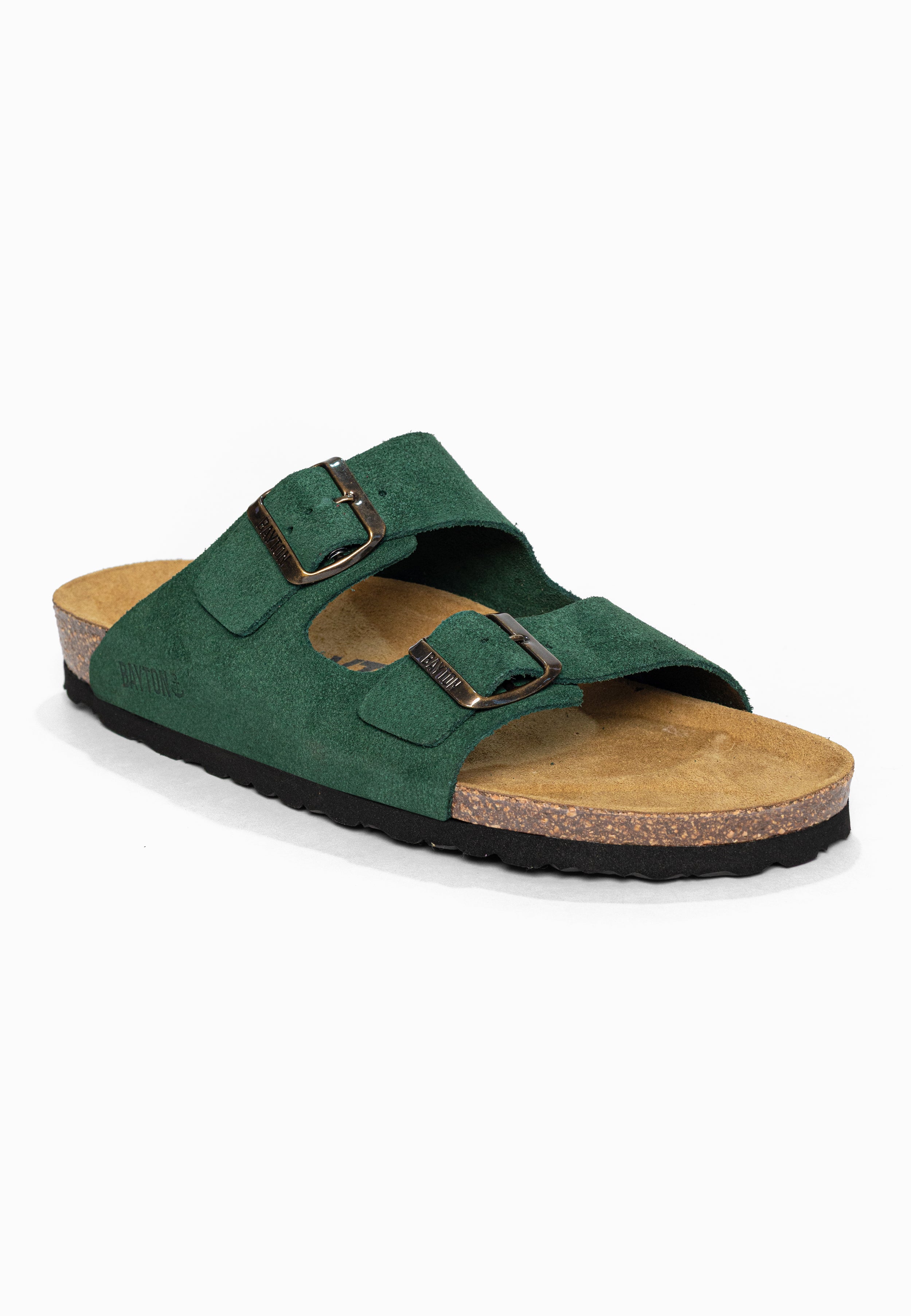 Sandales 2 Brides Atlas Vert foncé en Cuir Suédé Bayton pour Homme