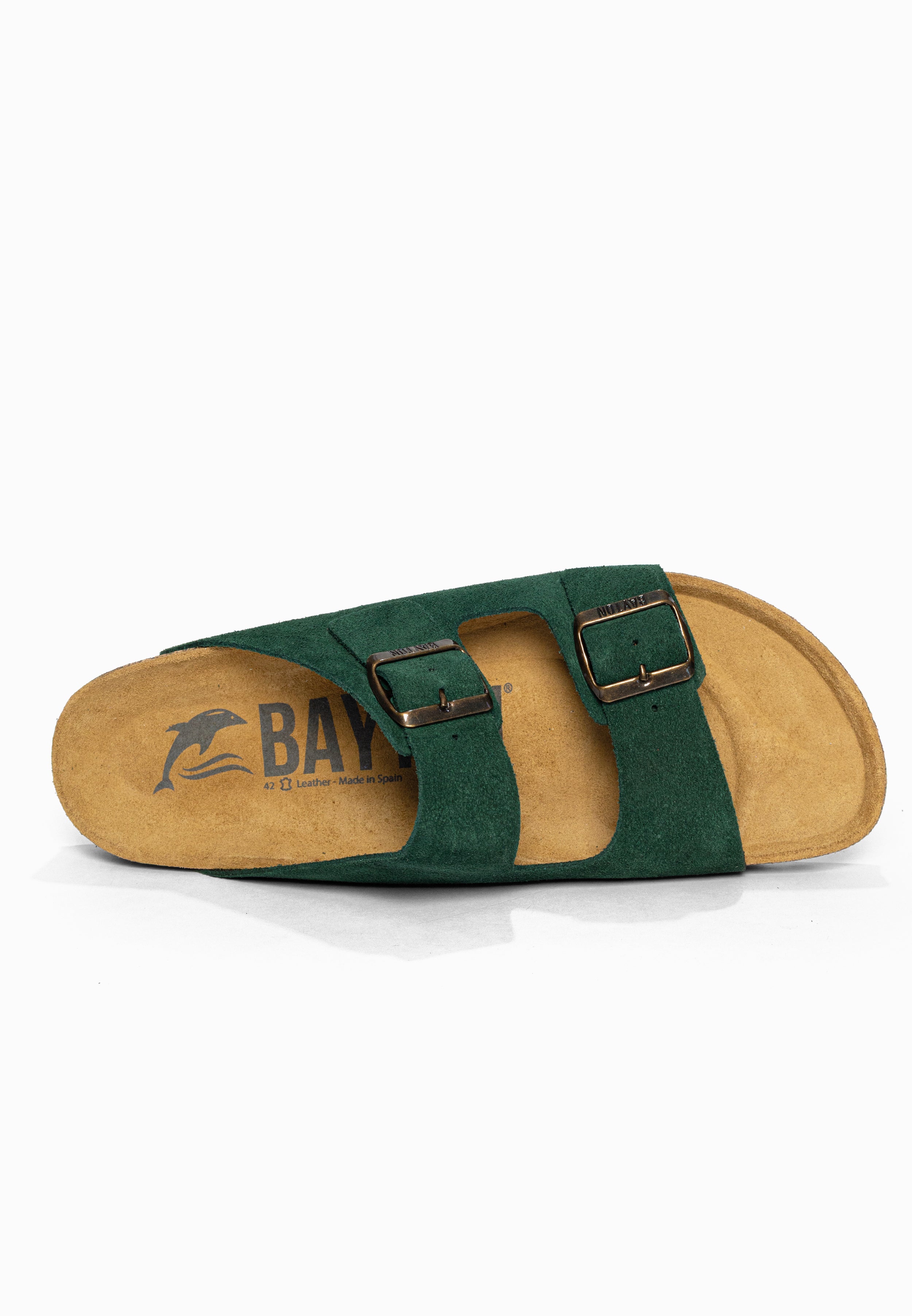 Sandales 2 Brides Atlas Vert foncé en Cuir Suédé Bayton pour Homme