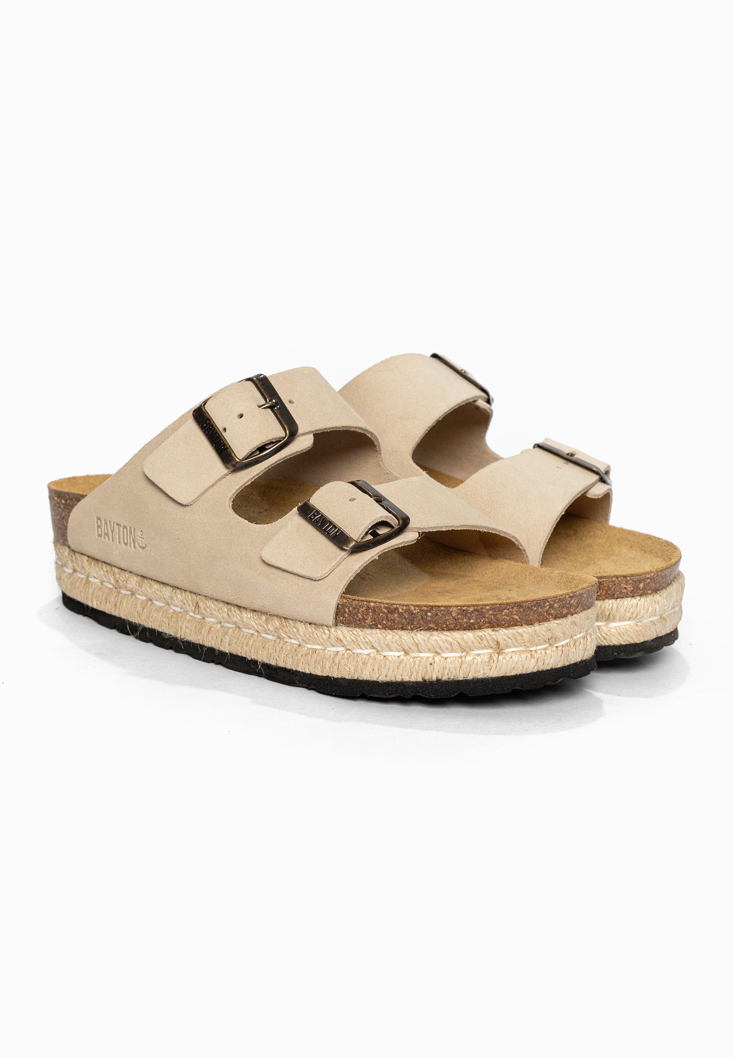 Sandales à Plateforme Alcee Beige en Cuir Suédé Bayton pour Femme