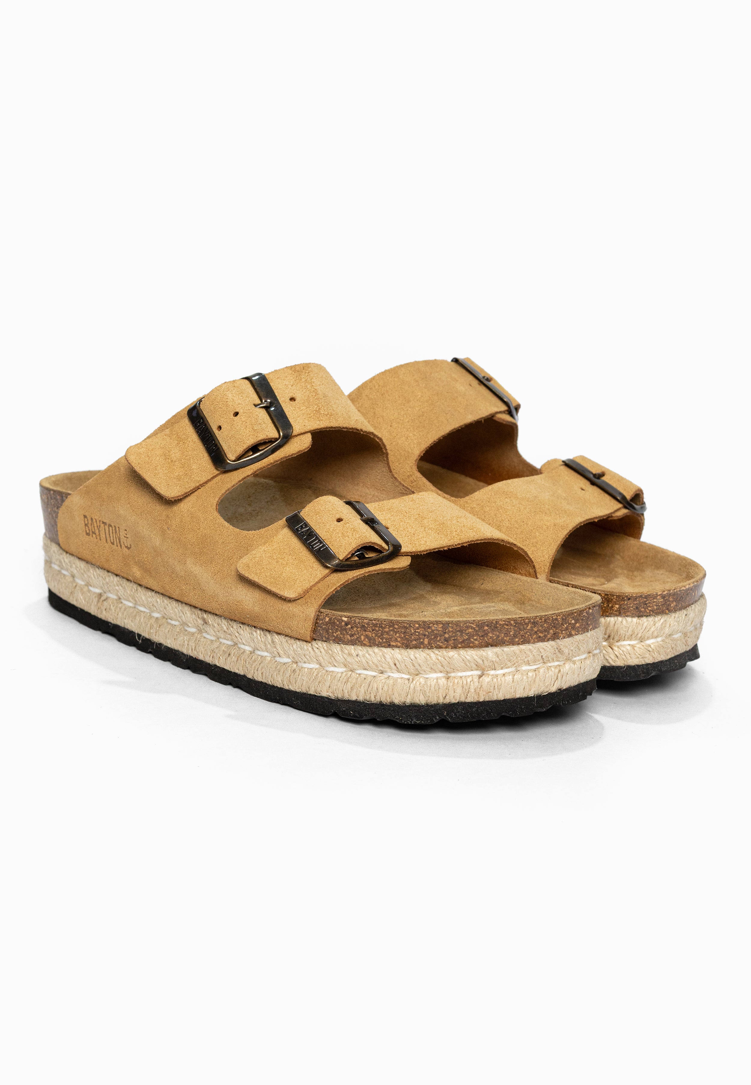 Sandales à Plateforme Alcee Camel en Cuir Suédé Bayton pour Femme