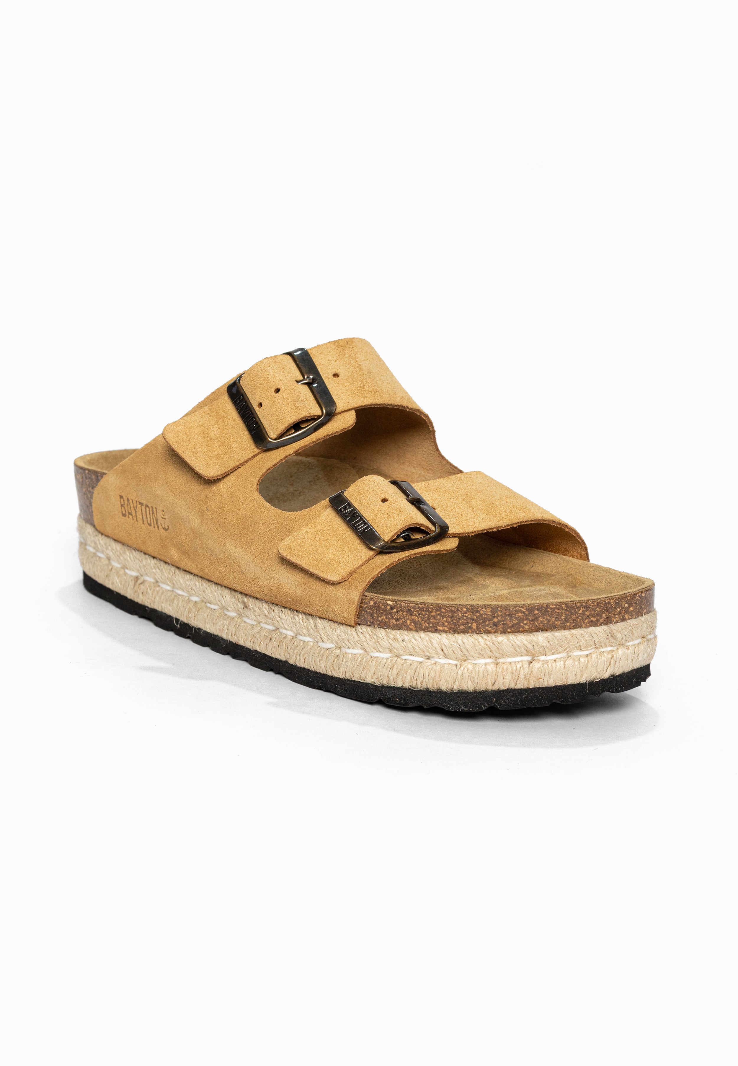 Sandales à Plateforme Alcee Camel en Cuir Suédé Bayton pour Femme