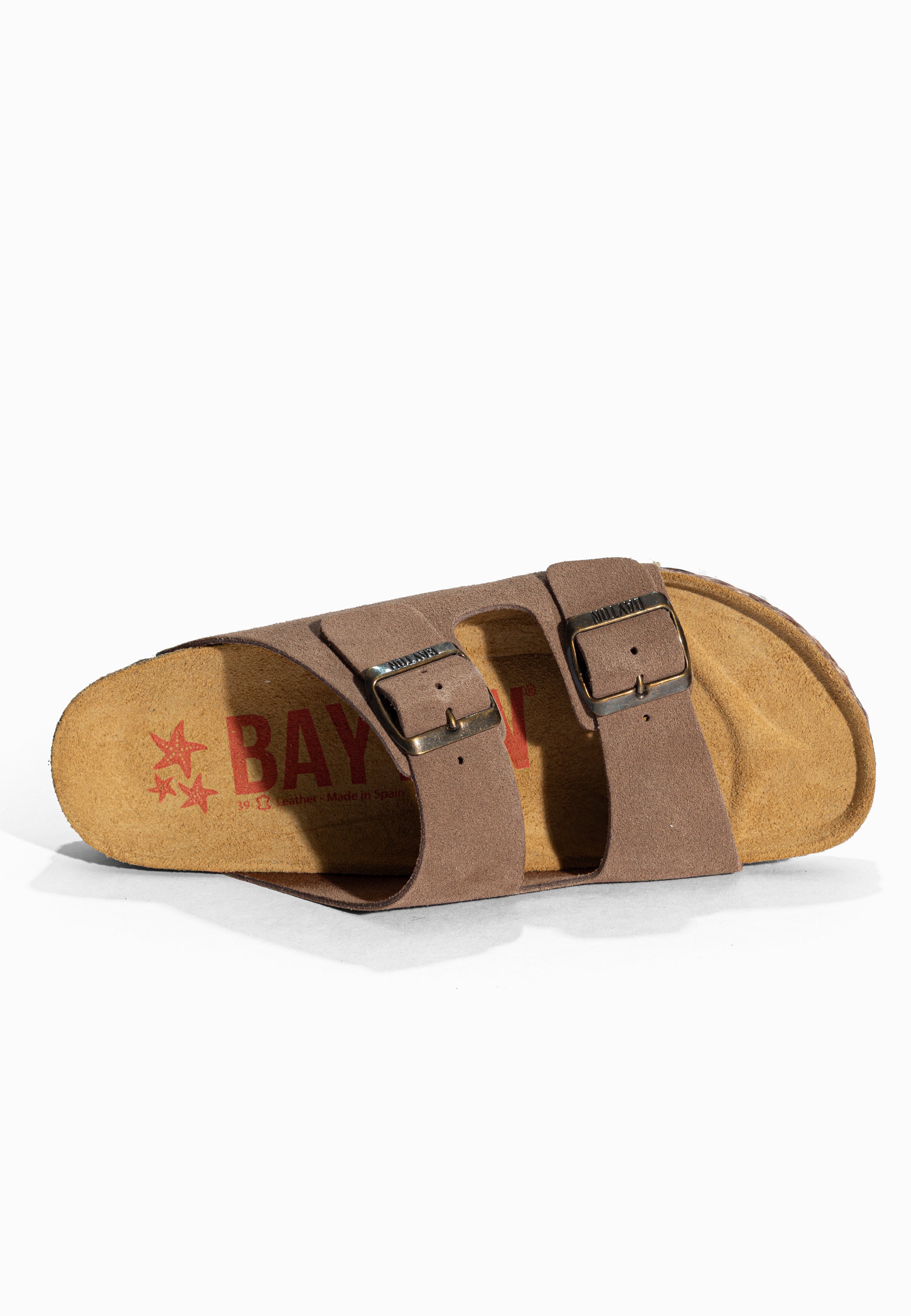 Sandales 2 Brides Benalla Beige foncé en Cuir Suédé Bayton pour Femme
