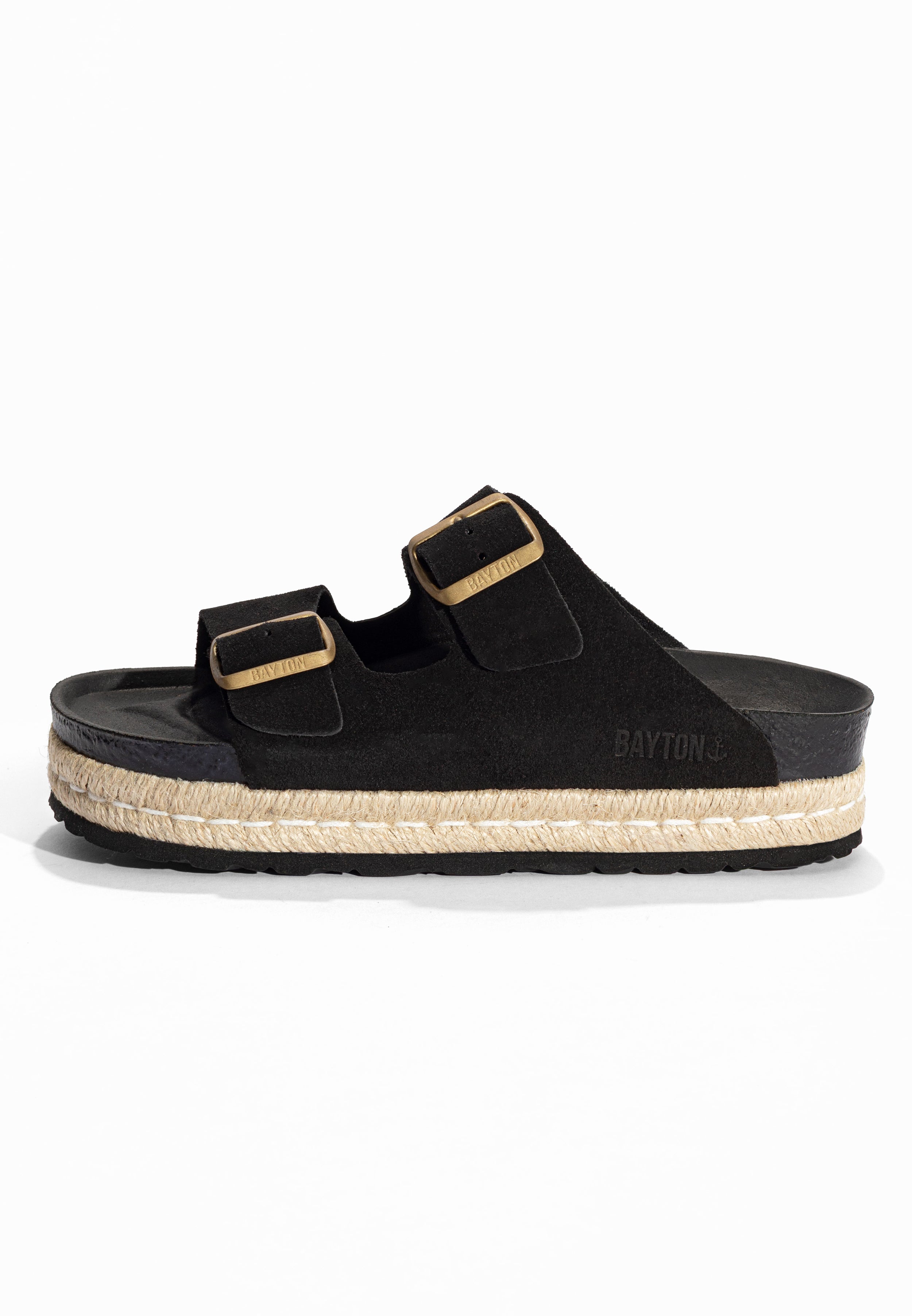 Sandales à Plateforme Alcee Noir en Cuir Suédé Bayton pour Femme