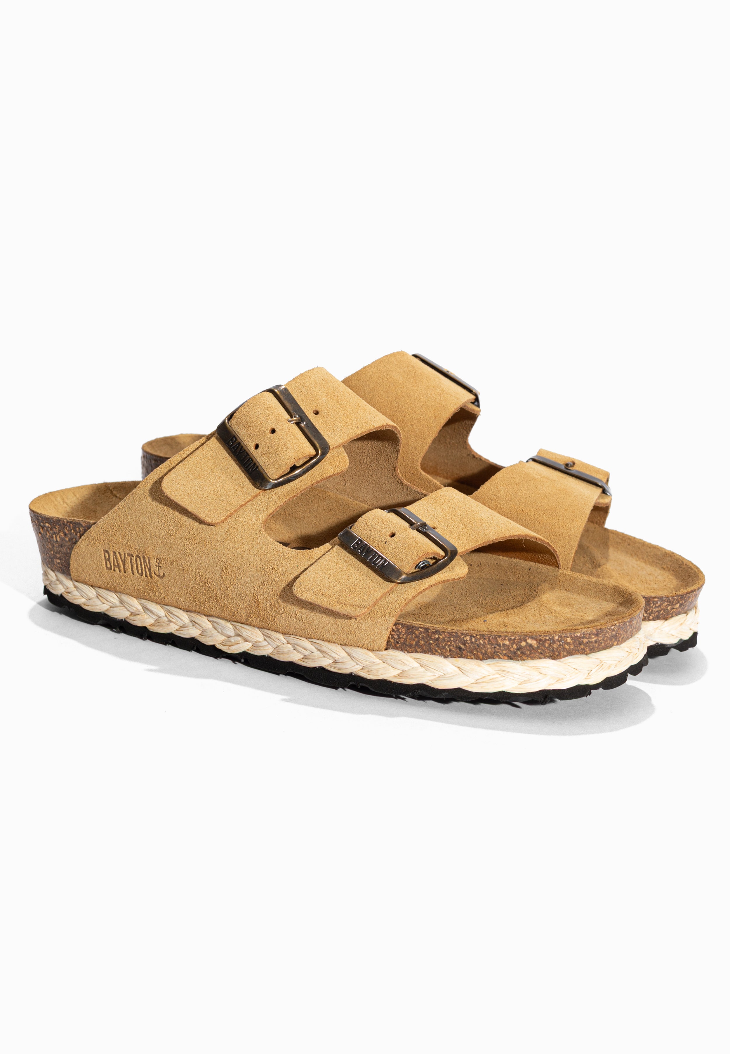 Sandales 2 Brides Benalla Camel en Cuir Suédé Bayton pour Femme