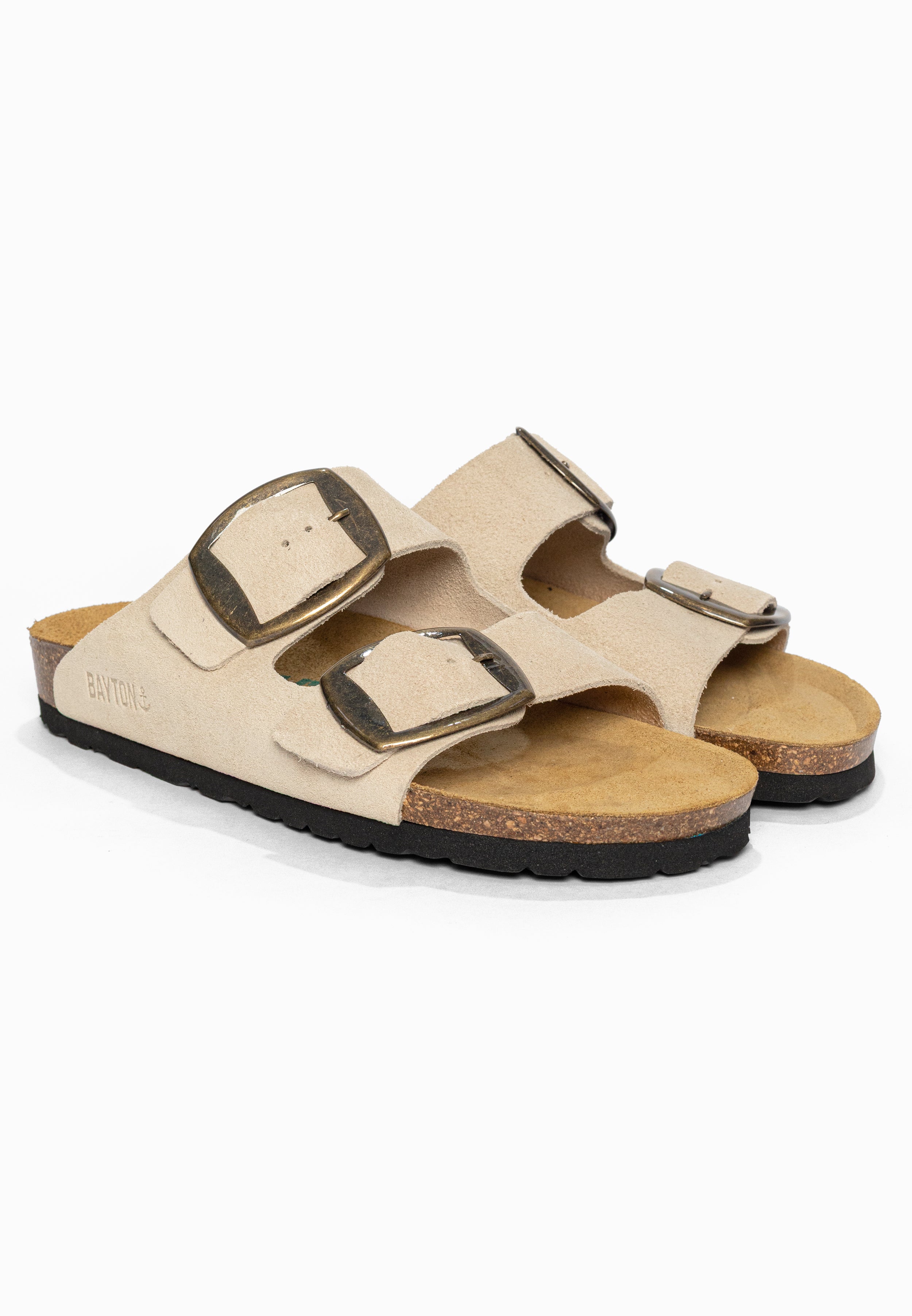 Sandales 2 Brides Alicante Beige en Cuir Suédé Bayton pour Femme