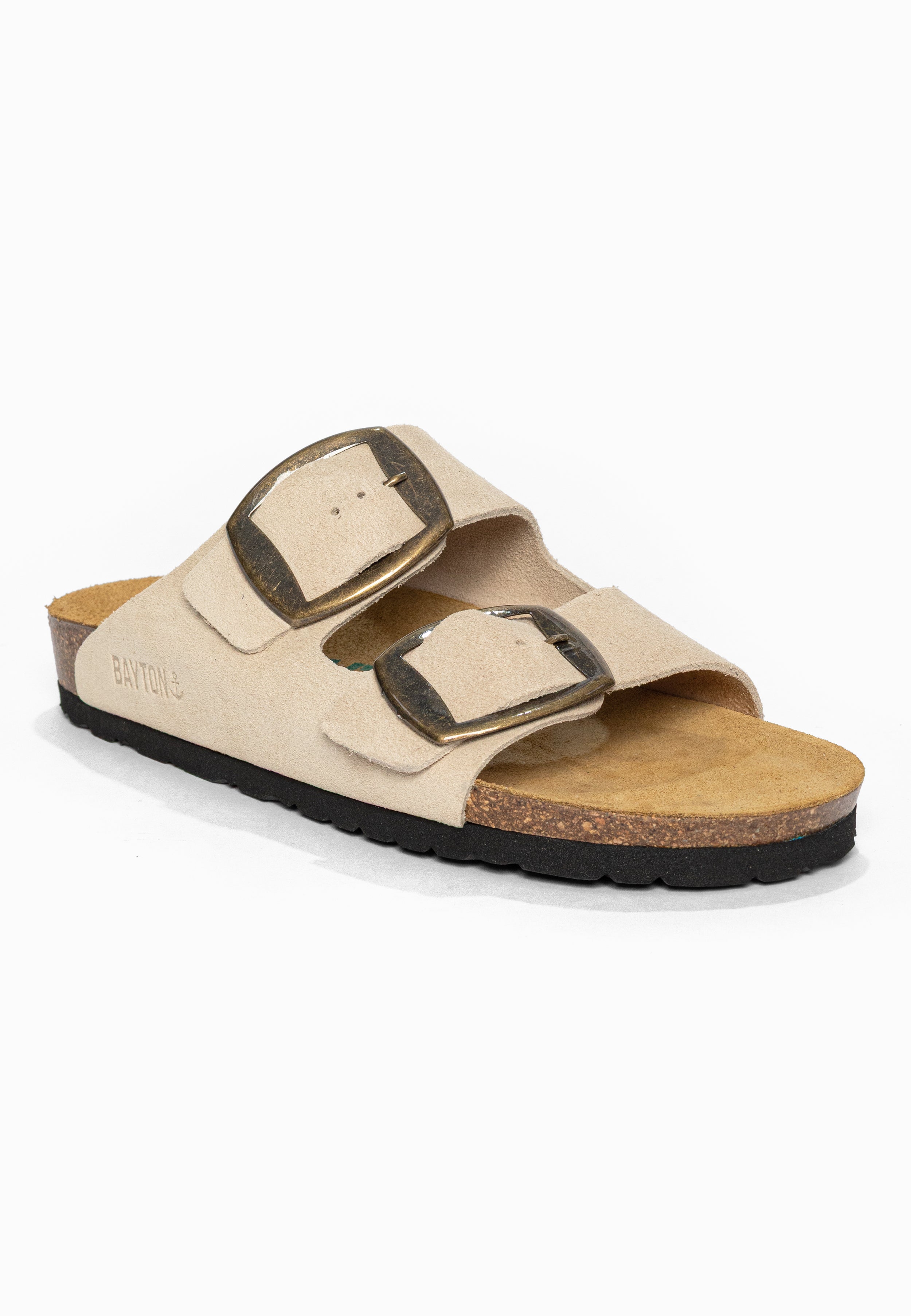 Sandales 2 Brides Alicante Beige en Cuir Suédé Bayton pour Femme