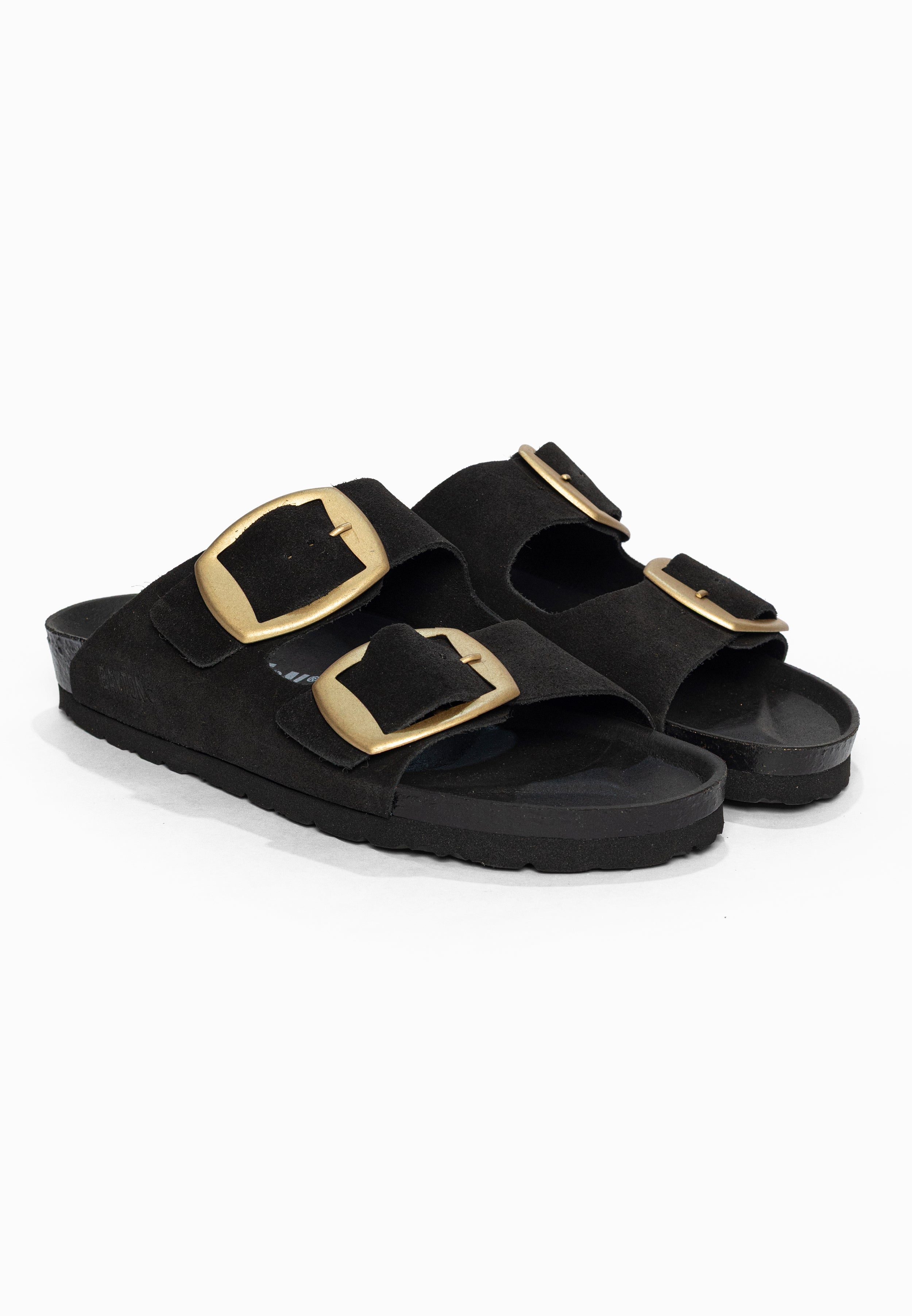 Sandales 2 Brides Alicante Noir en Cuir Suédé Bayton pour Femme
