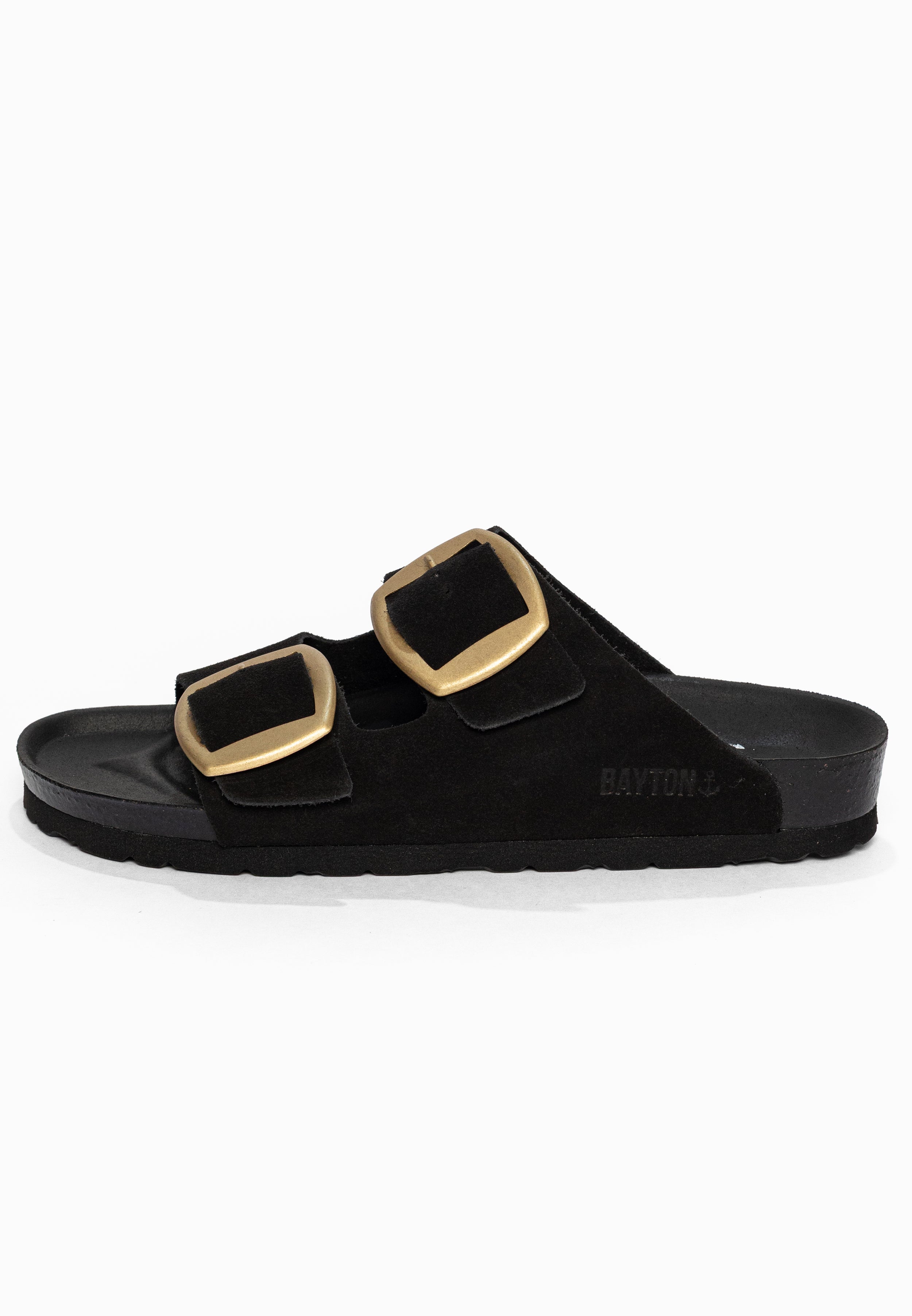 Sandales 2 Brides Alicante Noir en Cuir Suédé Bayton pour Femme