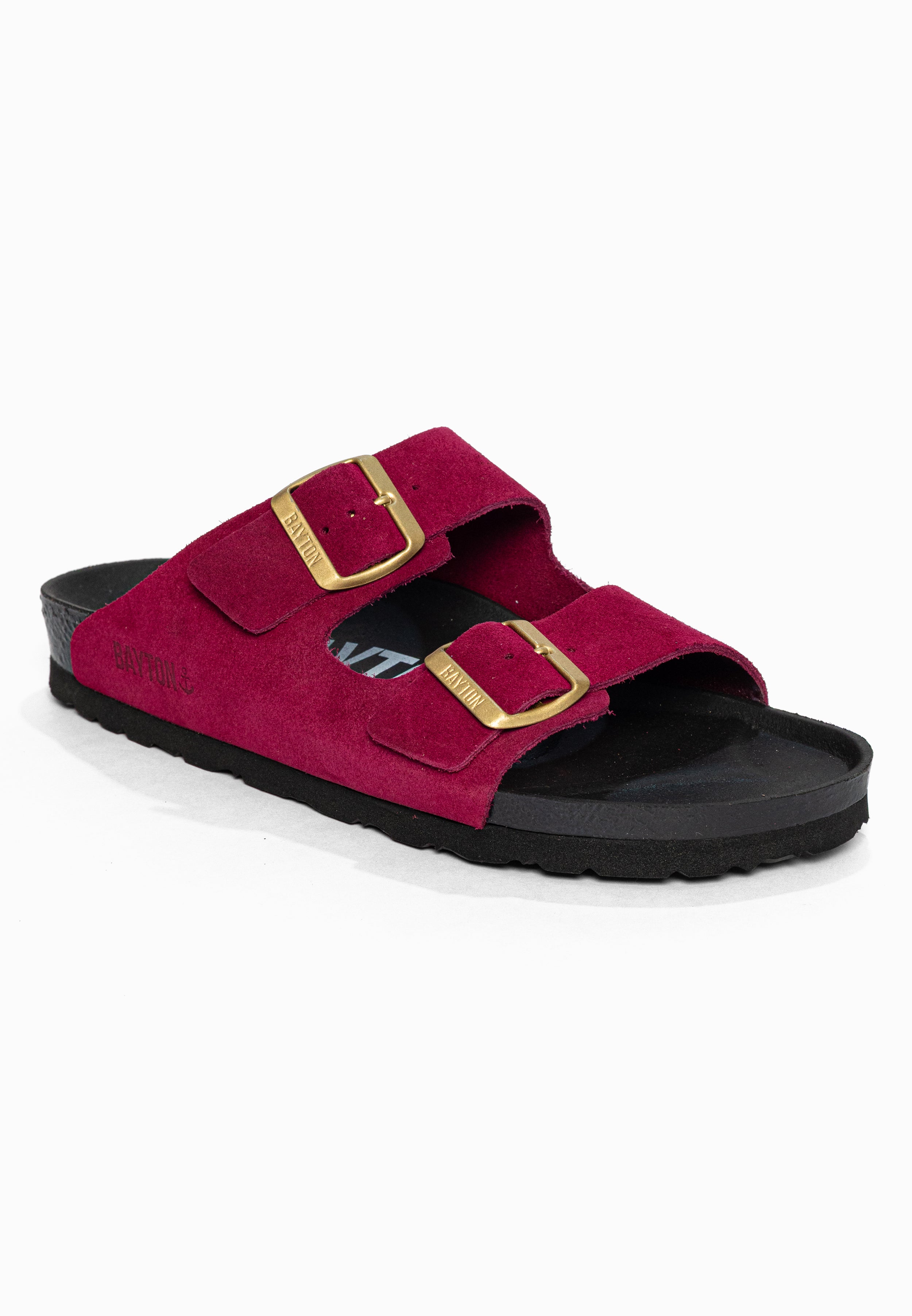 Sandales 2 Brides Atlas Framboise en Cuir Suédé Bayton pour Femme