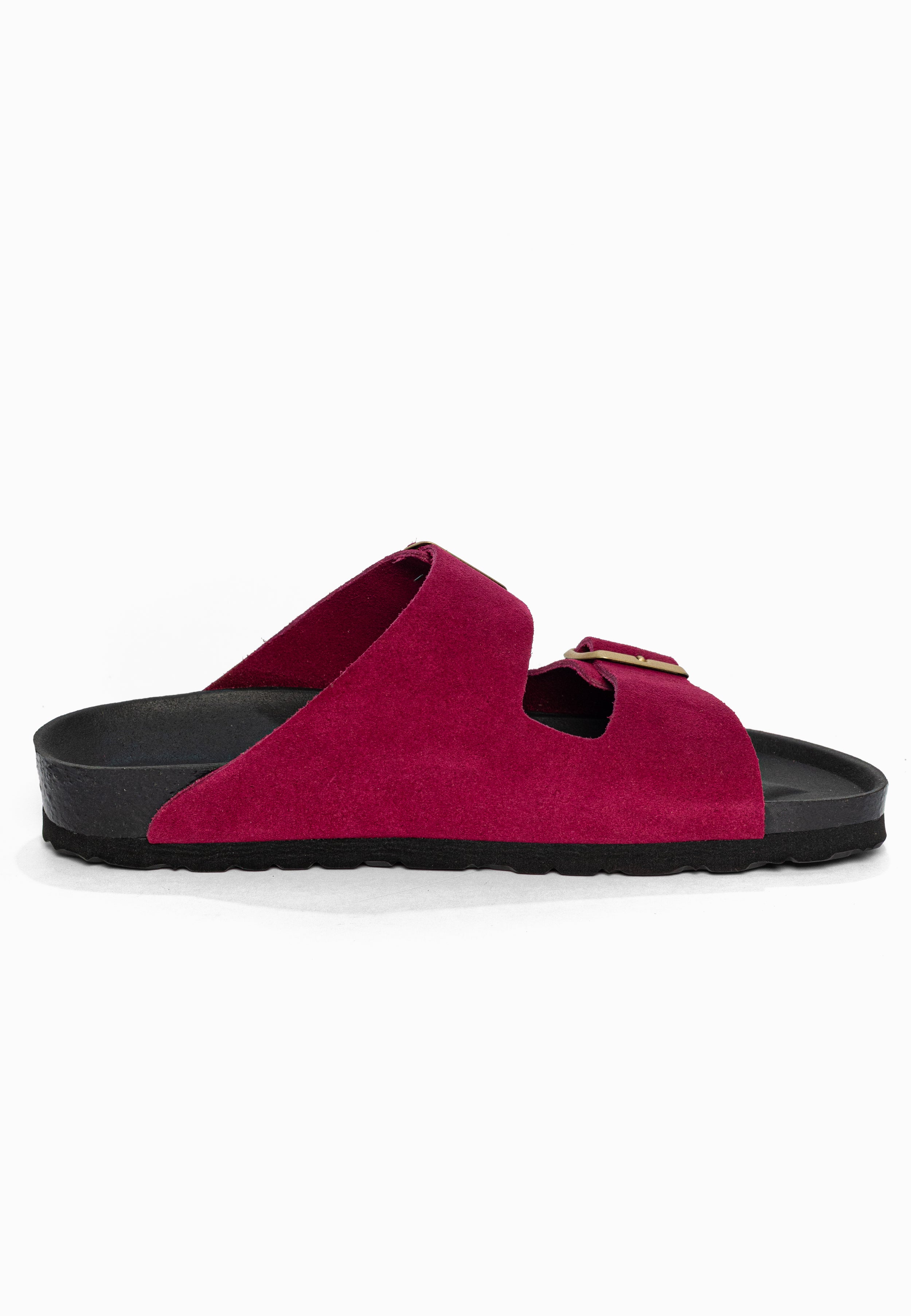 Sandales 2 Brides Atlas Framboise en Cuir Suédé Bayton pour Femme