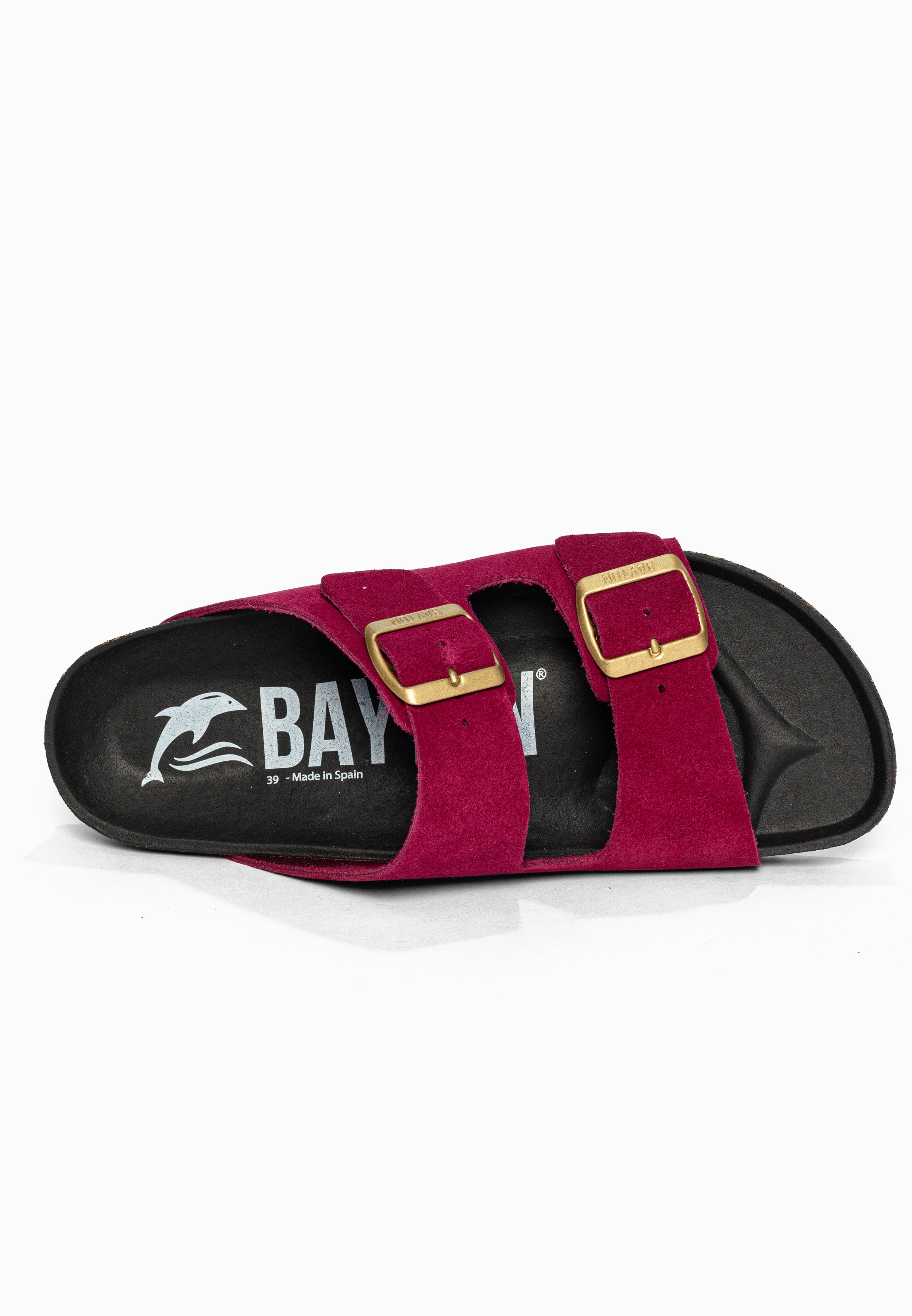 Sandales 2 Brides Atlas Framboise en Cuir Suédé Bayton pour Femme