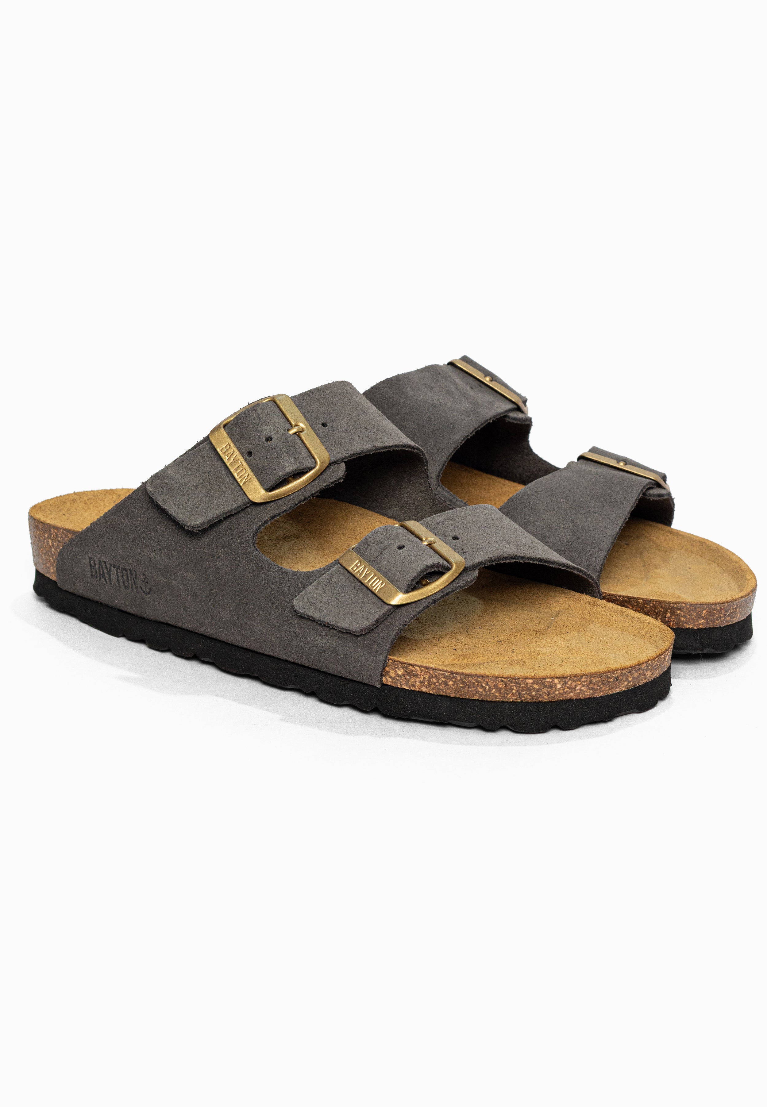 Sandales 2 Brides Atlas Gris en Cuir Suédé Bayton pour Femme