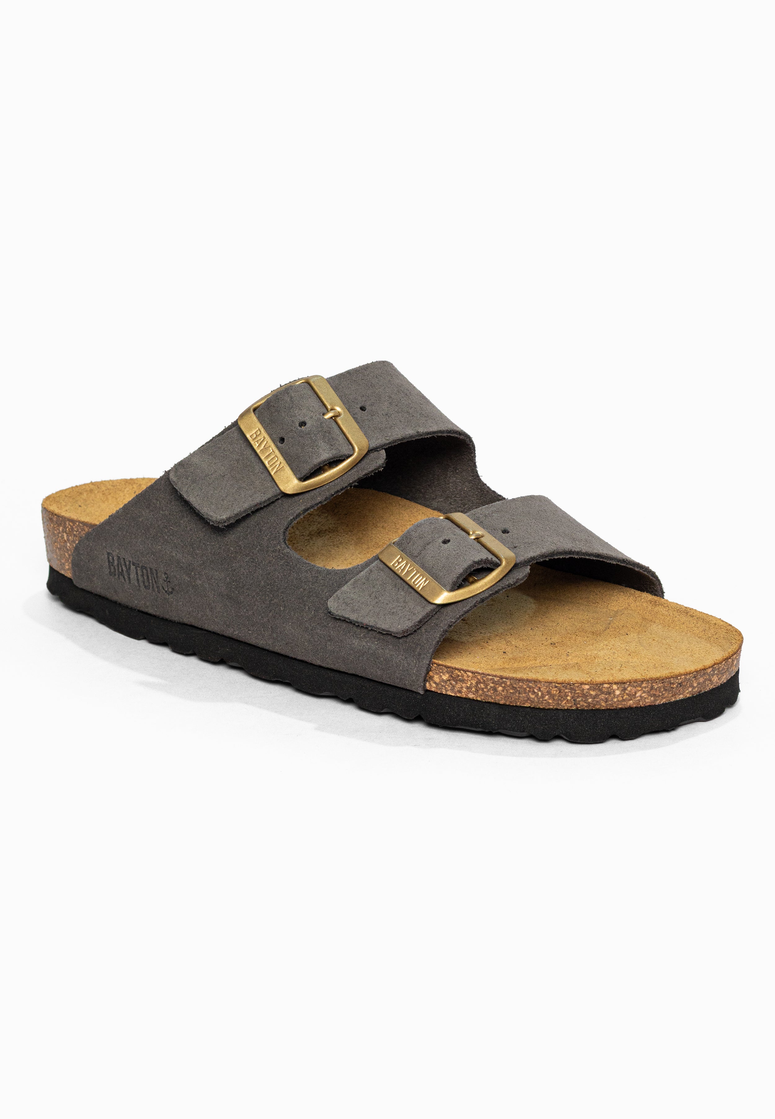 Sandales 2 Brides Atlas Gris en Cuir Suédé Bayton pour Femme