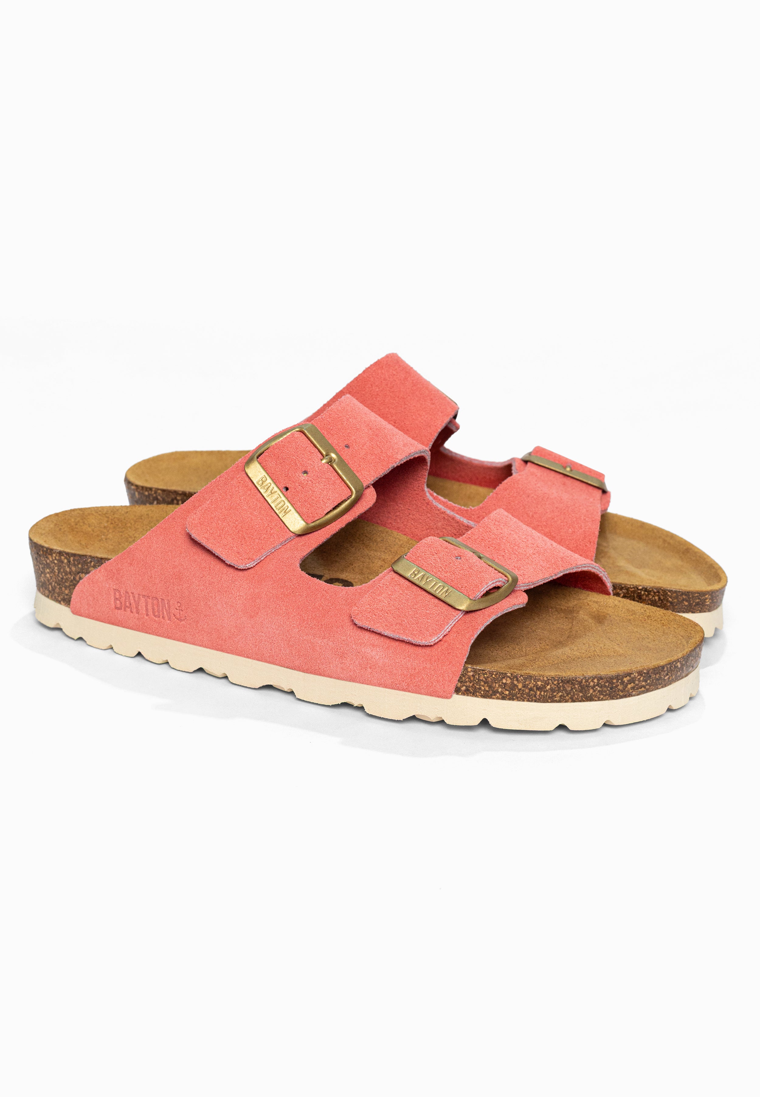 Sandales 2 Brides Atlas Corail en Cuir Suédé Bayton pour Femme