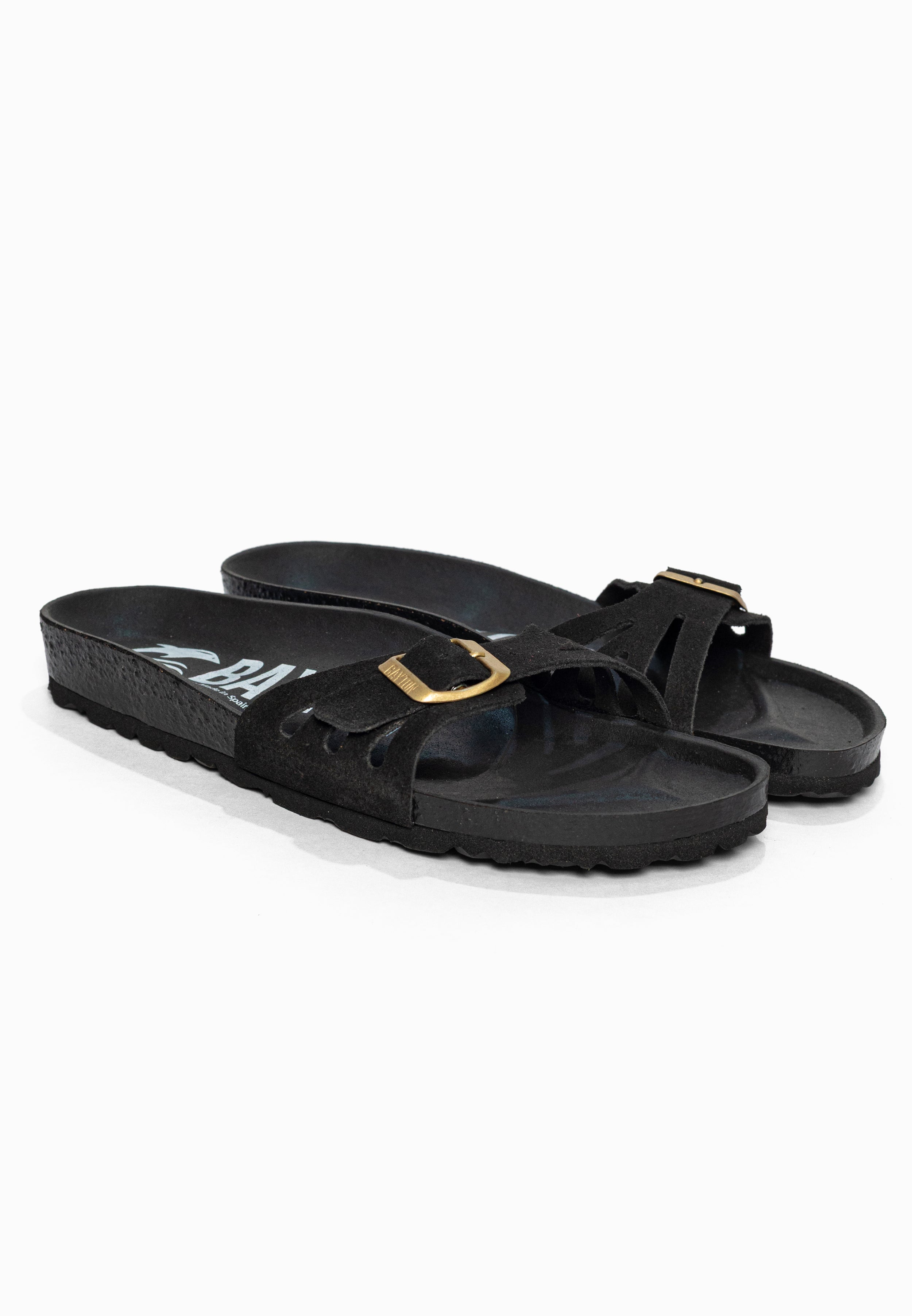 Sandales 1 Bride Athena Noir en Cuir Suédé Bayton pour Femme