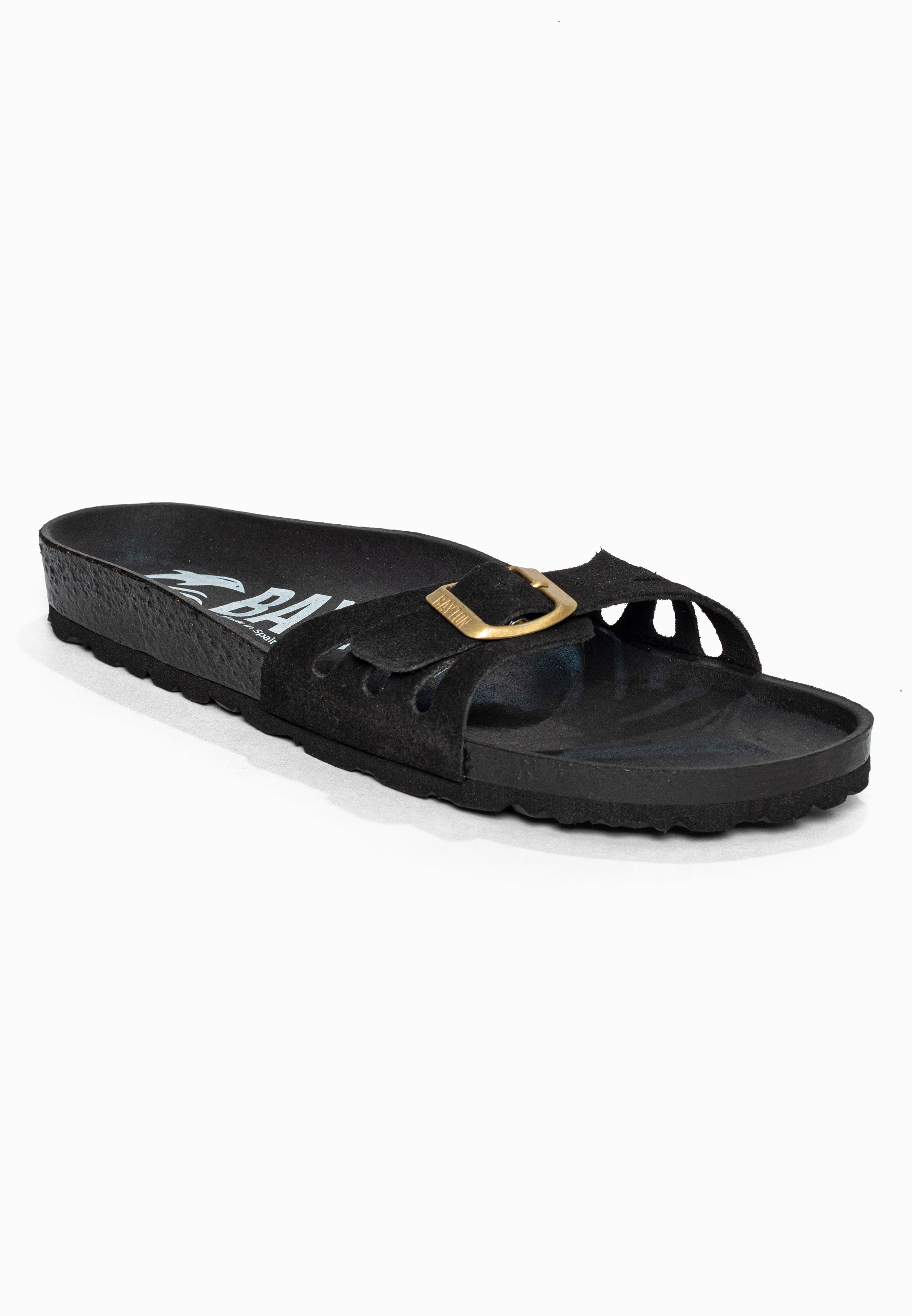 Sandales 1 Bride Athena Noir en Cuir Suédé Bayton pour Femme