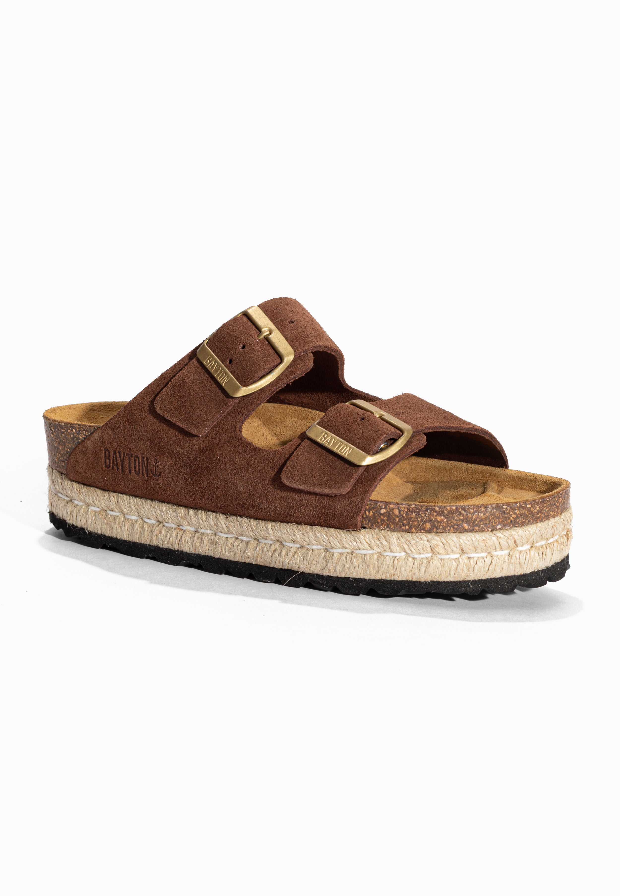 Sandales à Plateforme Alcee Marron en Cuir Suédé Bayton pour Femme