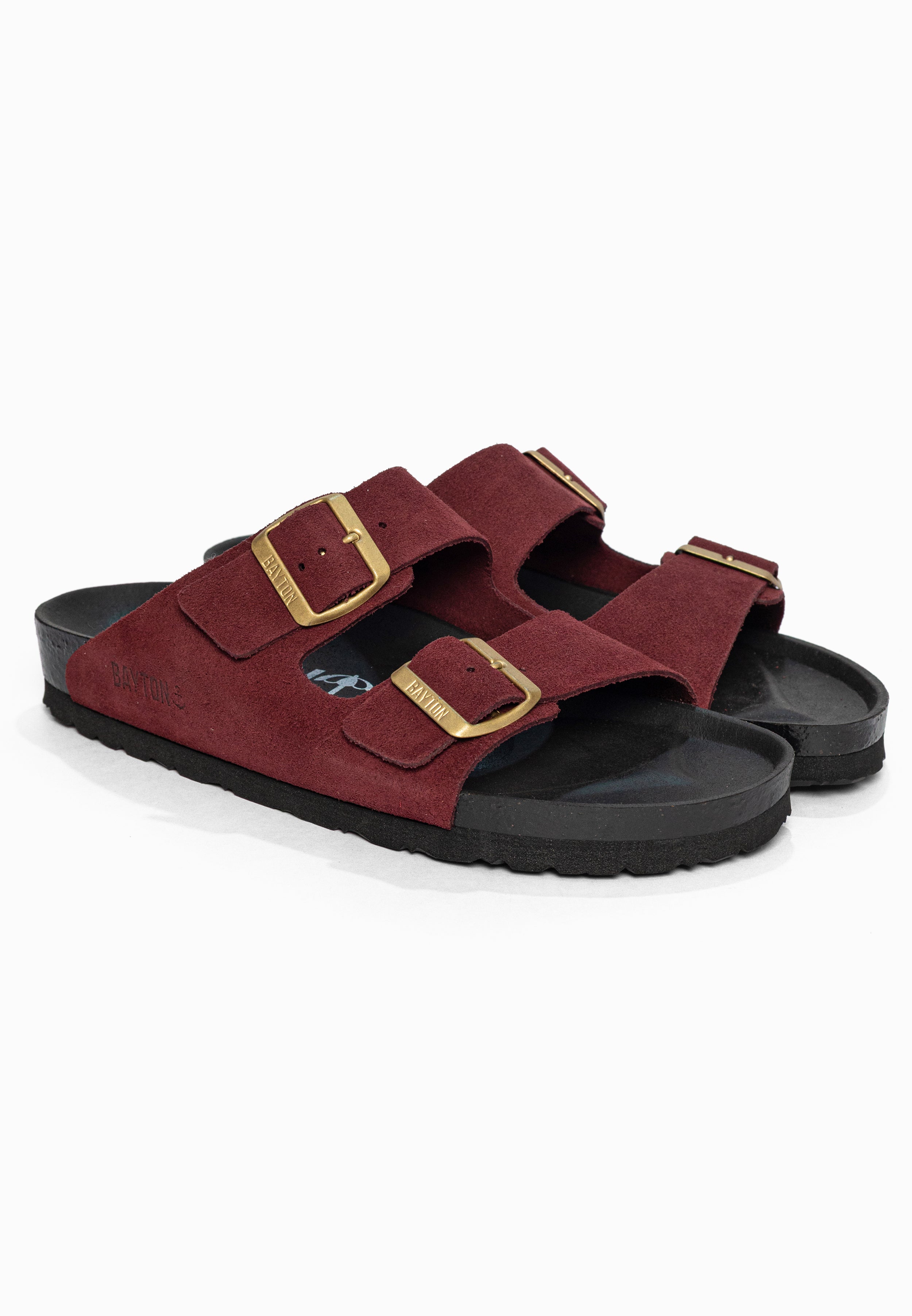 Sandales 2 Brides Atlas Bordeaux en Cuir Suédé Bayton pour Femme