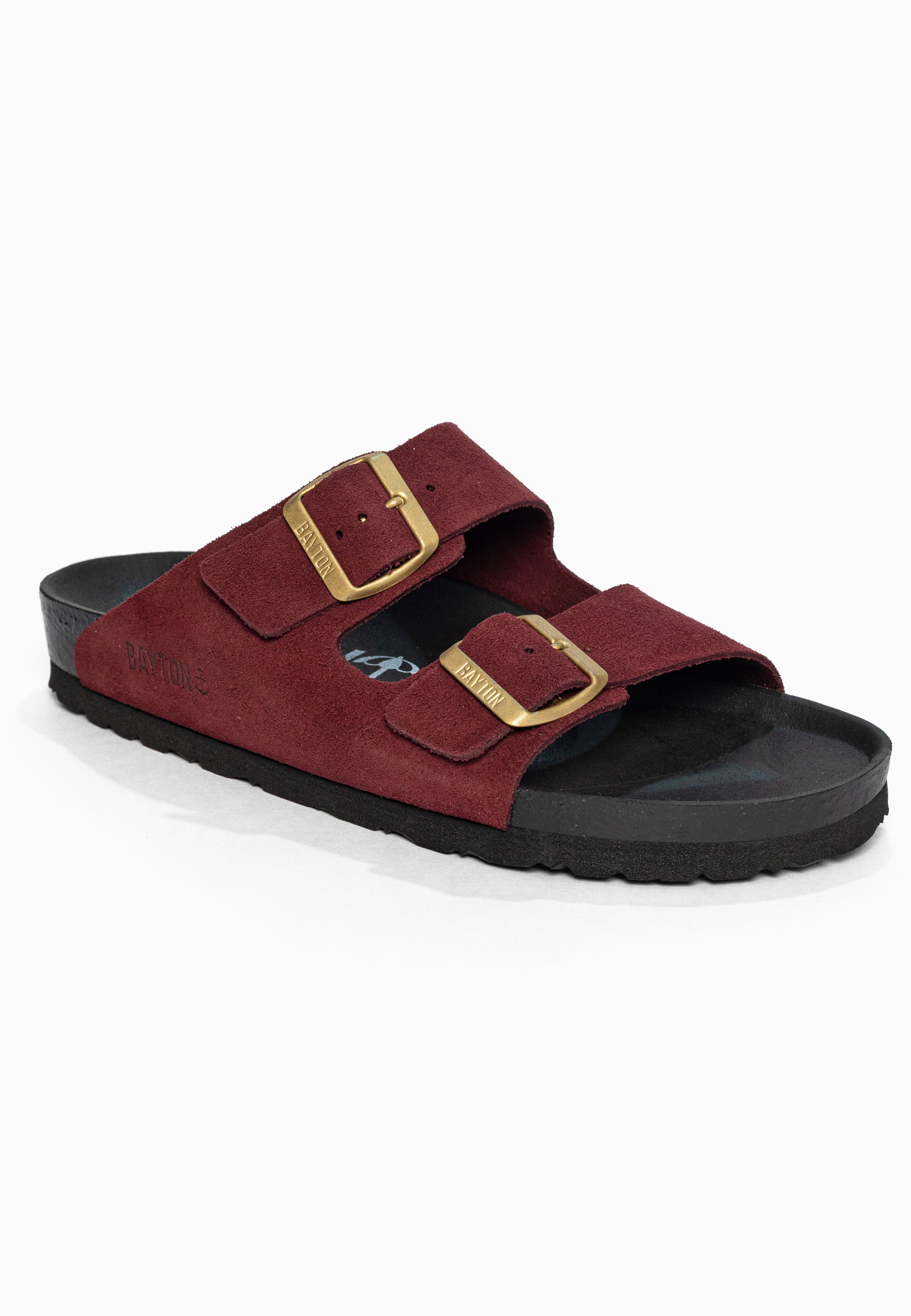 Sandales 2 Brides Atlas Bordeaux en Cuir Suédé Bayton pour Femme