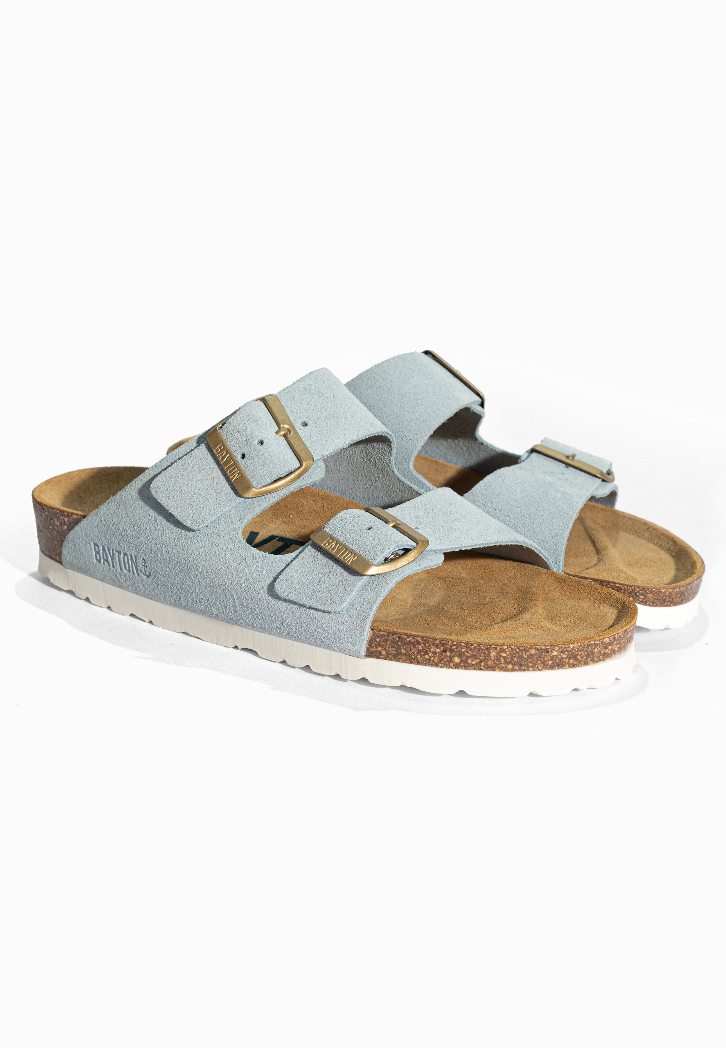 Sandales 2 Brides Atlas Bleu ciel en Cuir Suédé Bayton pour Femme